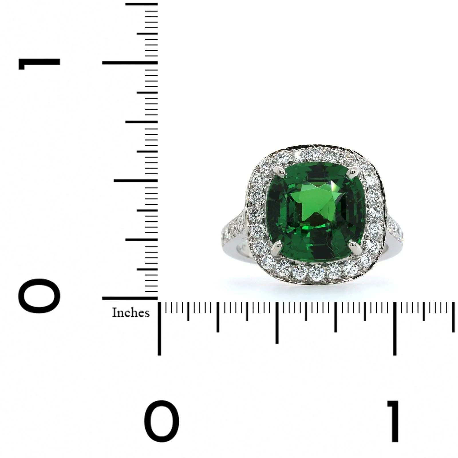 Oscar Heyman Platinum Cushion Tsavorite and Diamond Halo Ring - Image 3