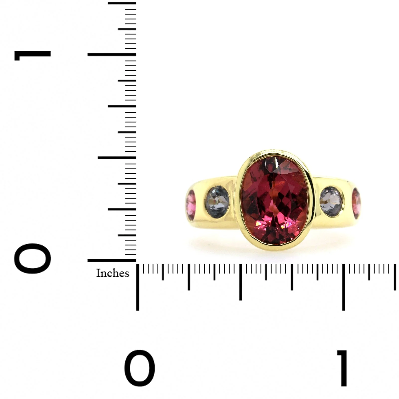 18K Yellow Gold Bezel Set Pink Tourmaline and Spinel Jezebel Ring - Image 3