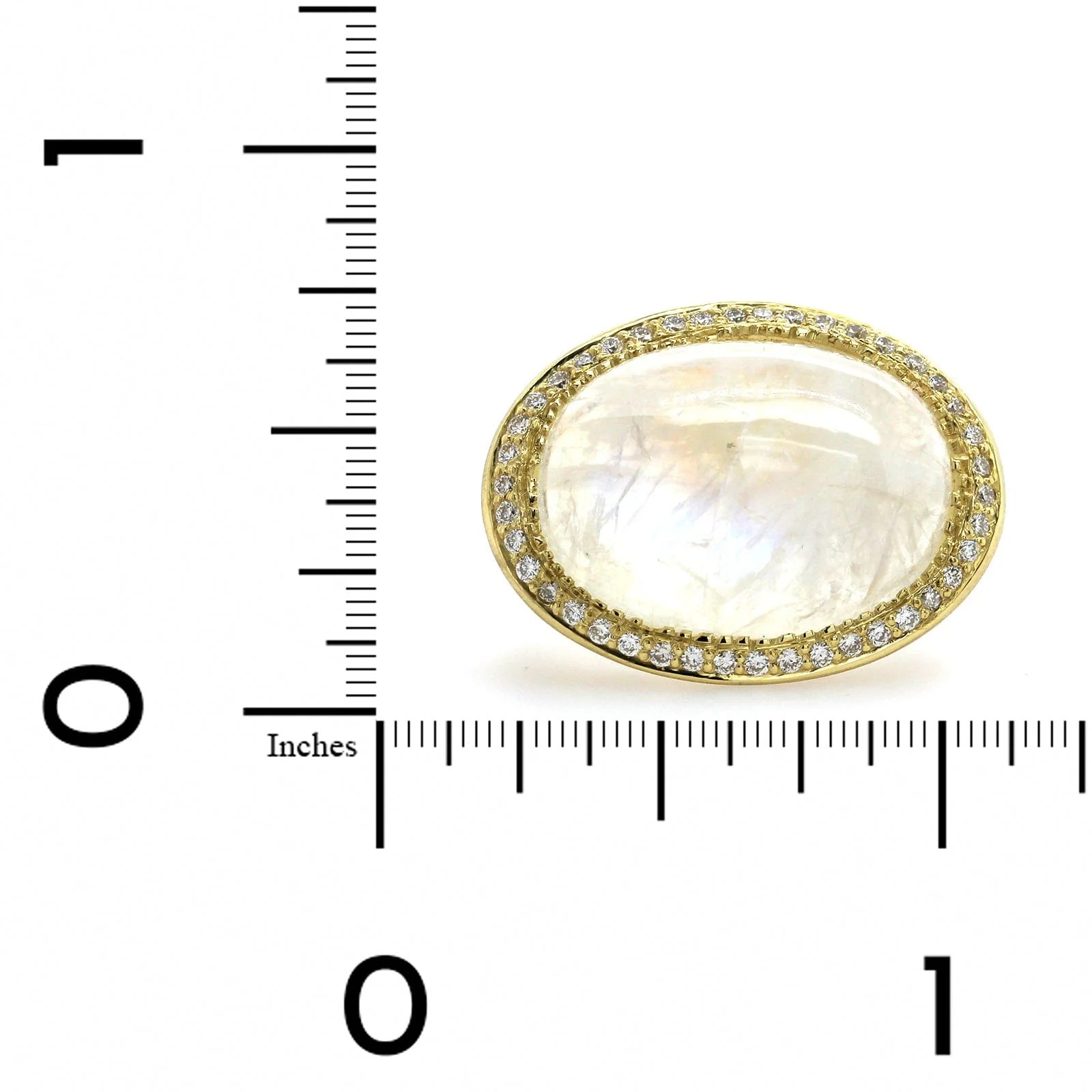 18K Yellow Gold Rainbow Moonstone Diamond Halo Ring - Image 3