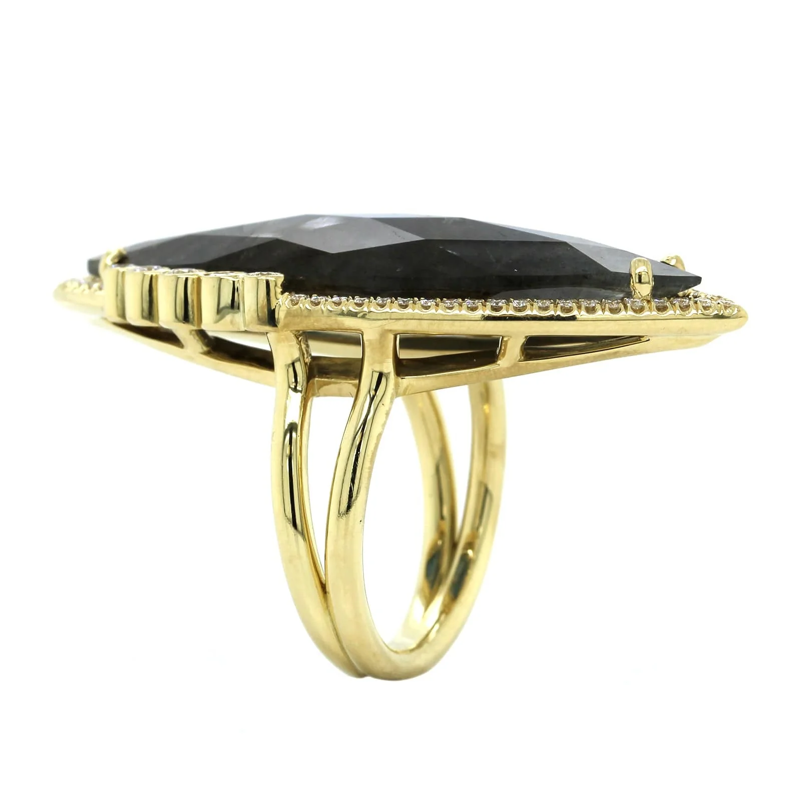 18K Yellow Gold Diamond and Marquise Labradorite Ring - Image 2
