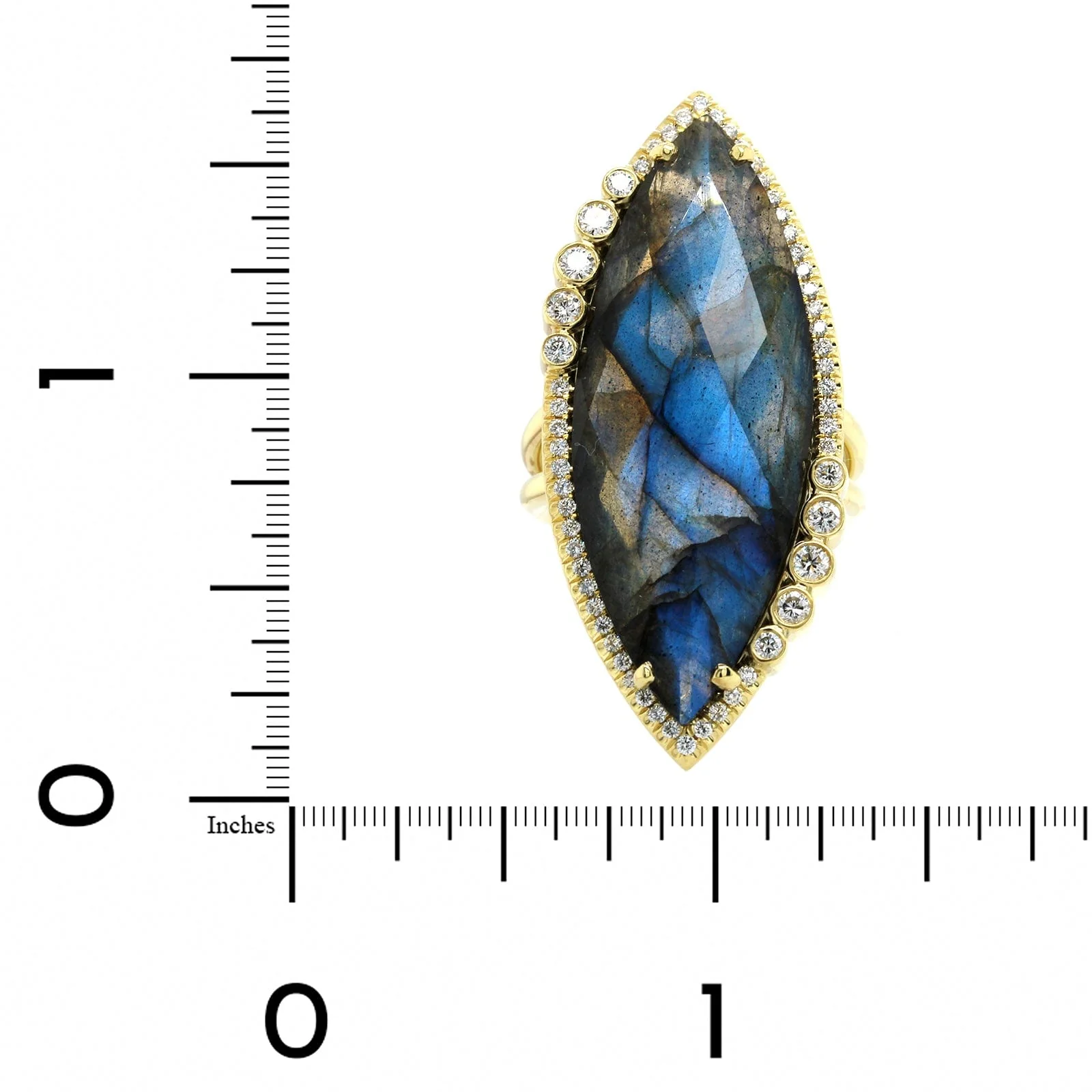 18K Yellow Gold Diamond and Marquise Labradorite Ring - Image 3
