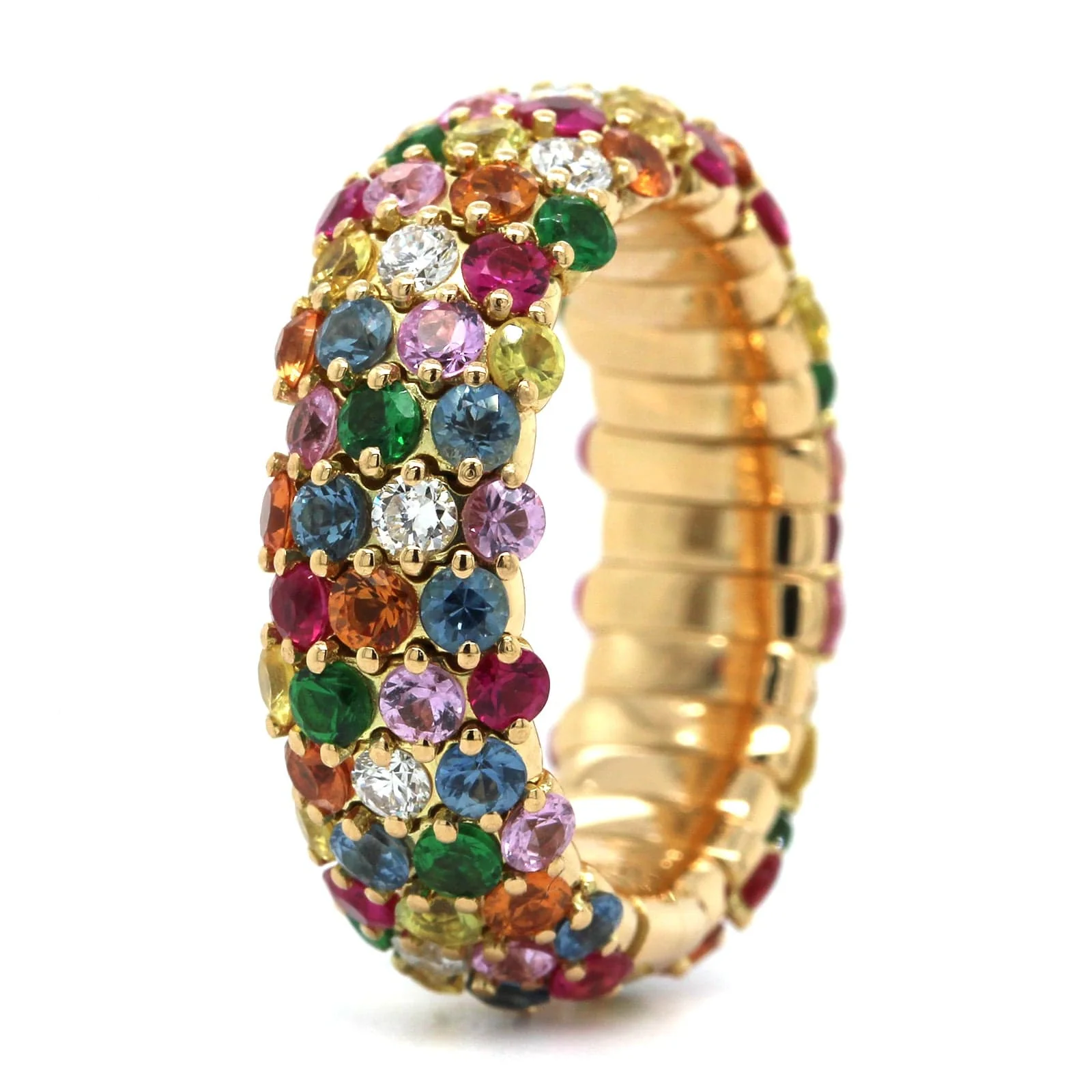 Zydo 18K Yellow Gold Alternating Diamond & Gemstone Stretch Ring - Image 2