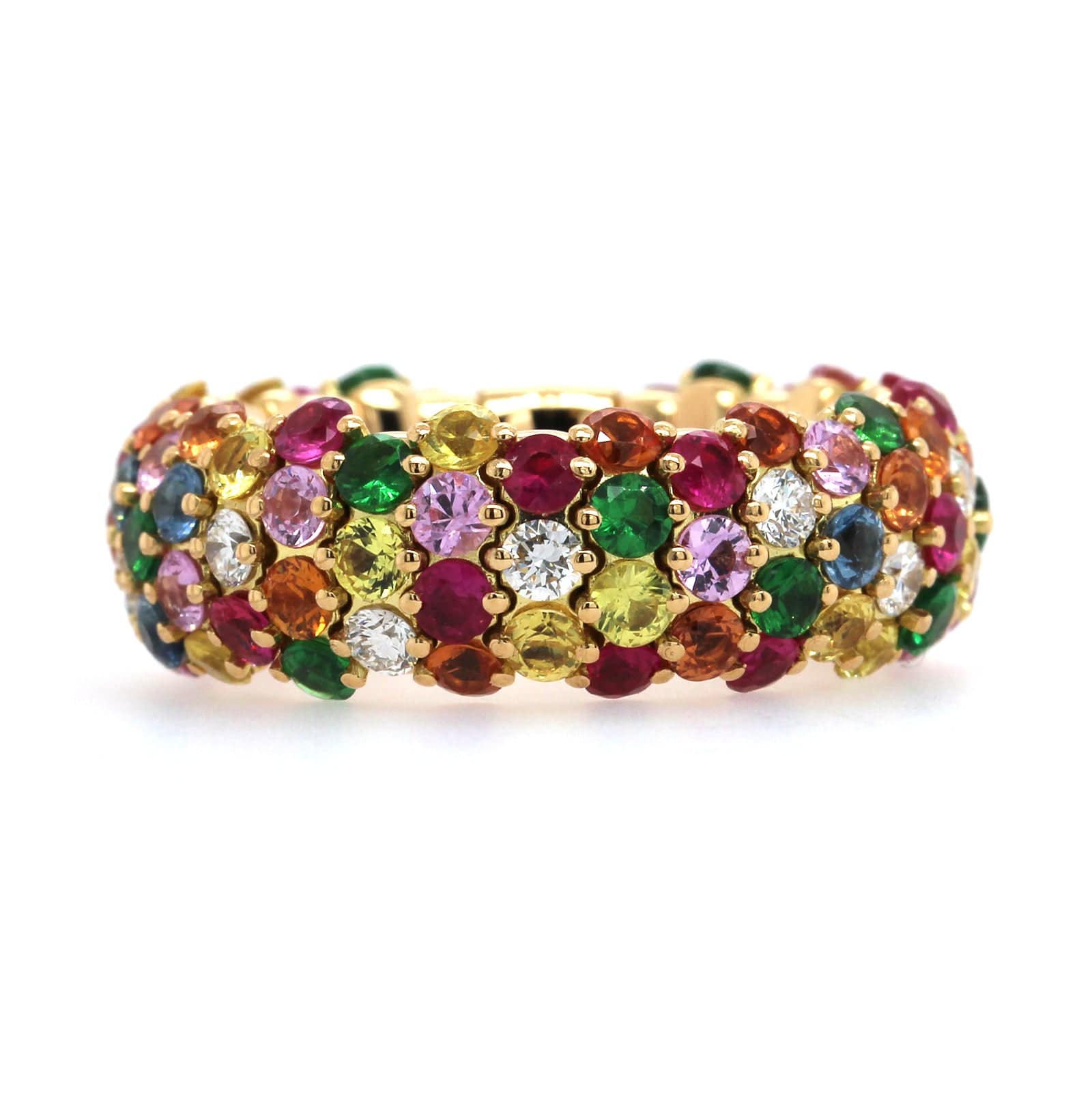 Zydo 18K Yellow Gold Alternating Diamond & Gemstone Stretch Ring - Image 4