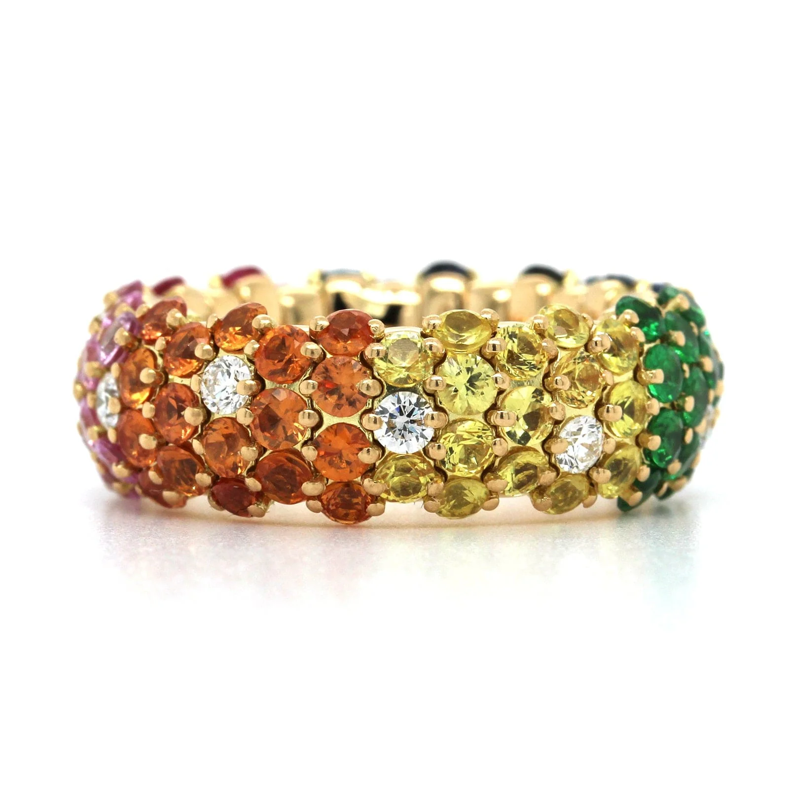 Zydo 18K Yellow Gold Diamond & Gemstone Rainbow Style Stretch Ring - Image 4