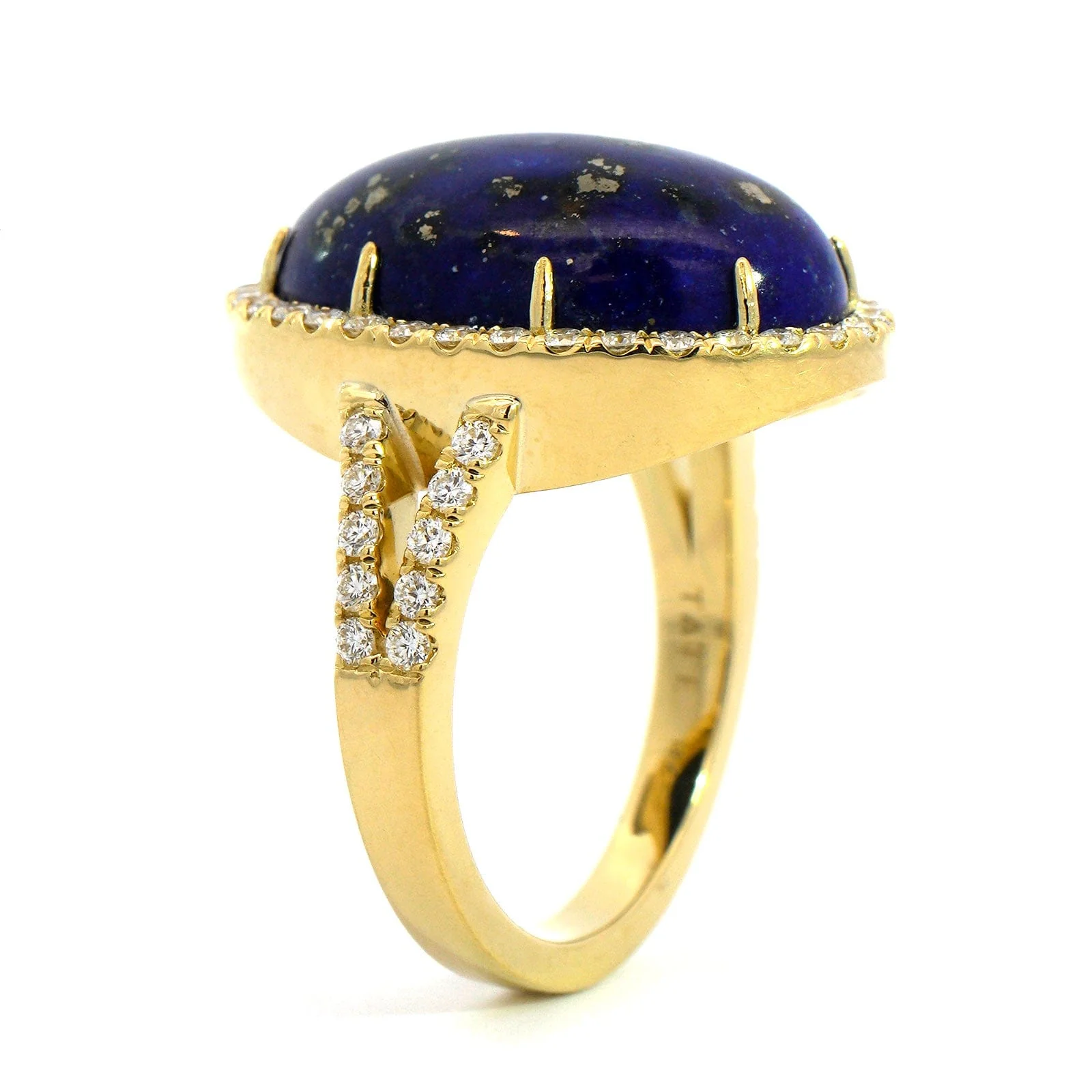 18K Yellow Gold Diamond Halo & Blue Lapis Ring - Image 2