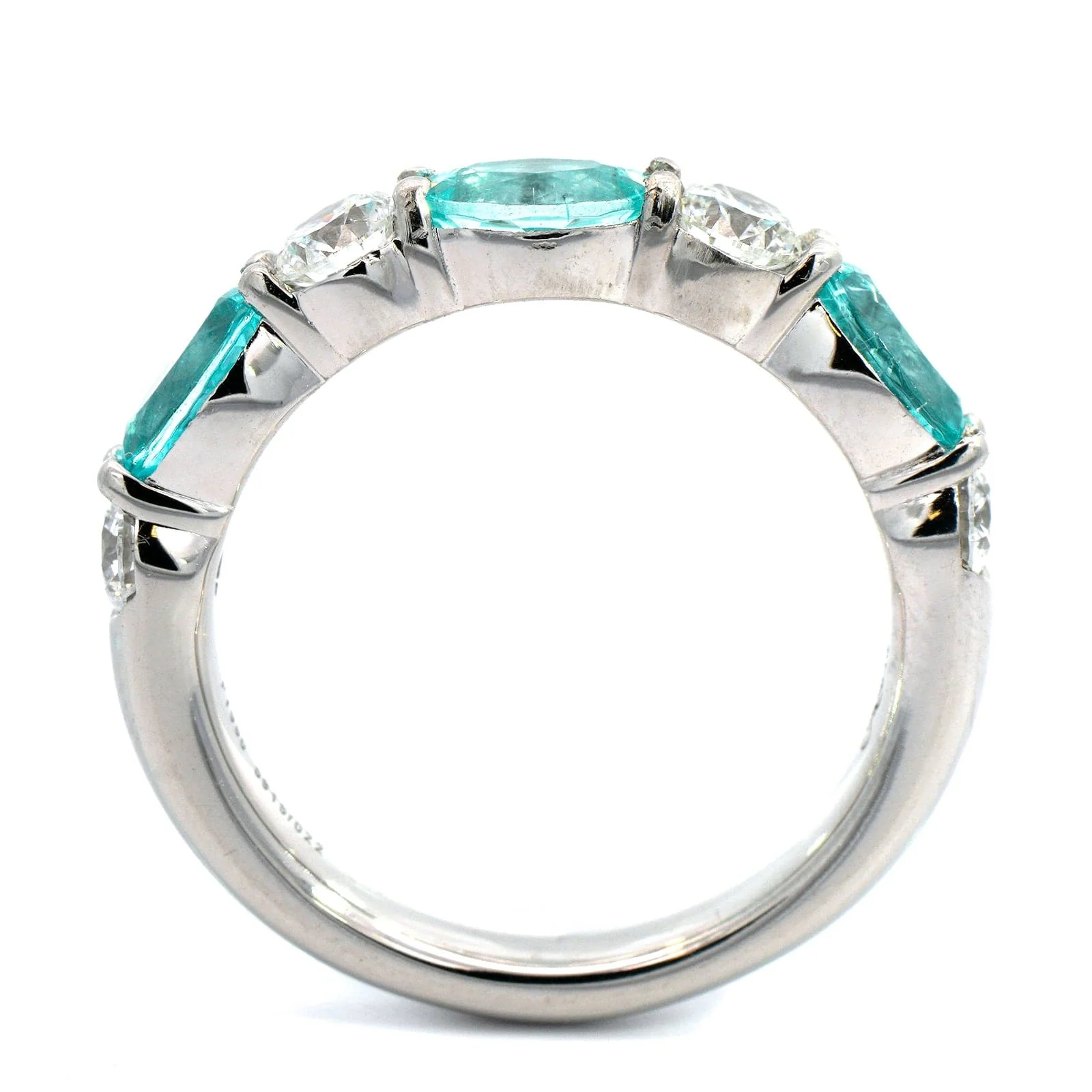 Platinum Alternating Round Diamond and Oval Paraiba Band - Image 3