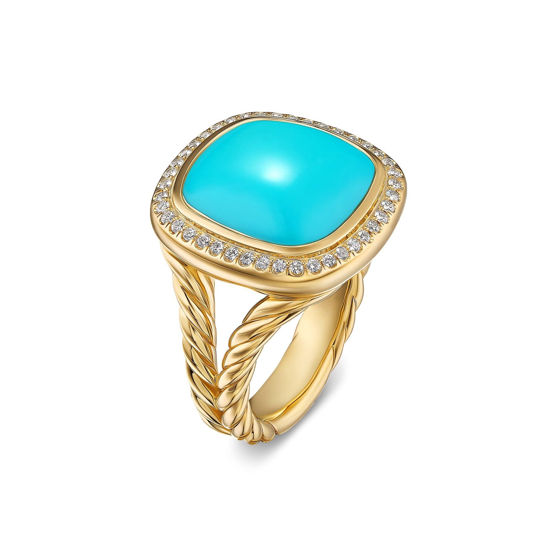 Albion® Ring 18K Yellow Gold with Turquoise and Diamonds, 15mm - Image 3