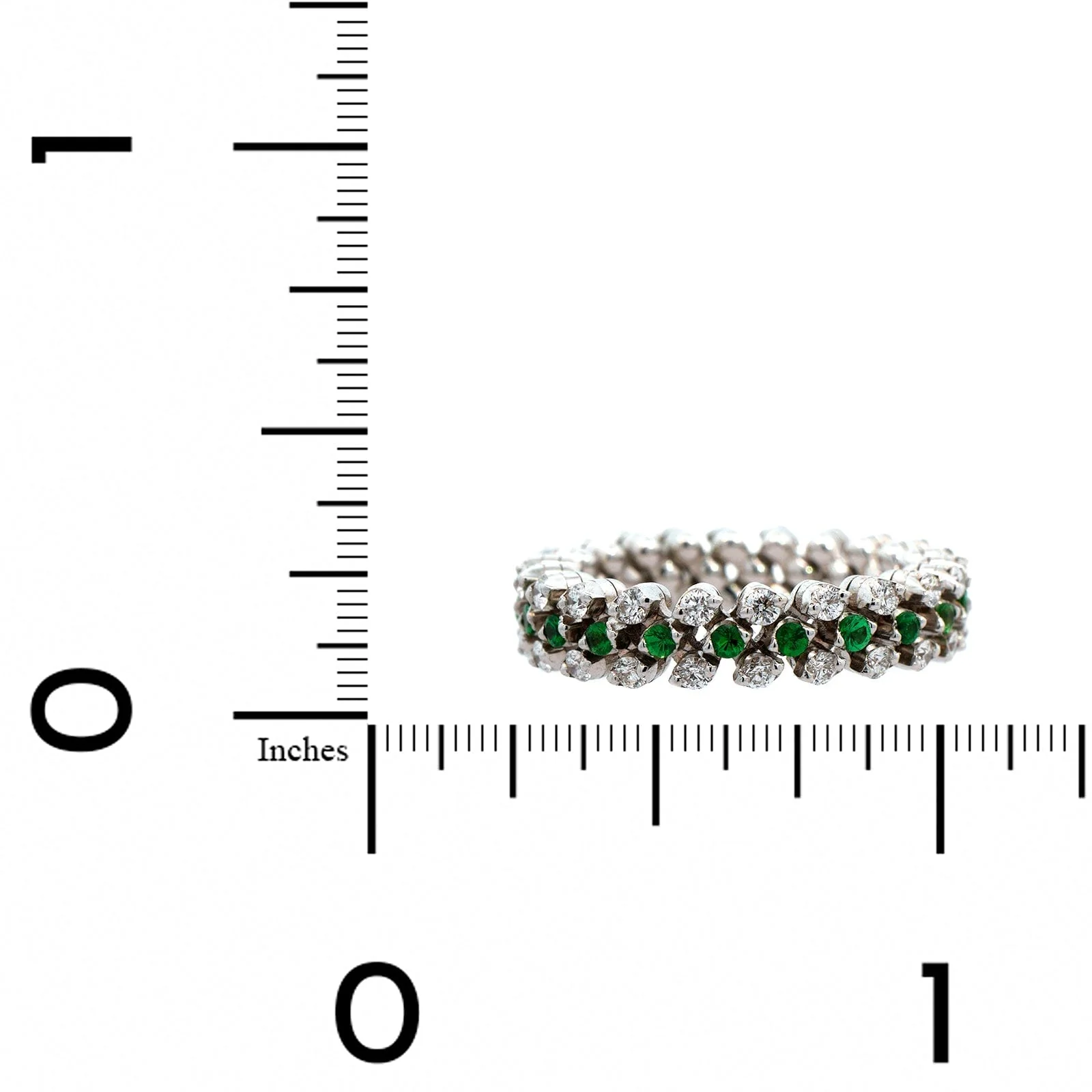 18K White Gold 3 Row Adjustable Diamond and Tsavorite Ring - Image 3