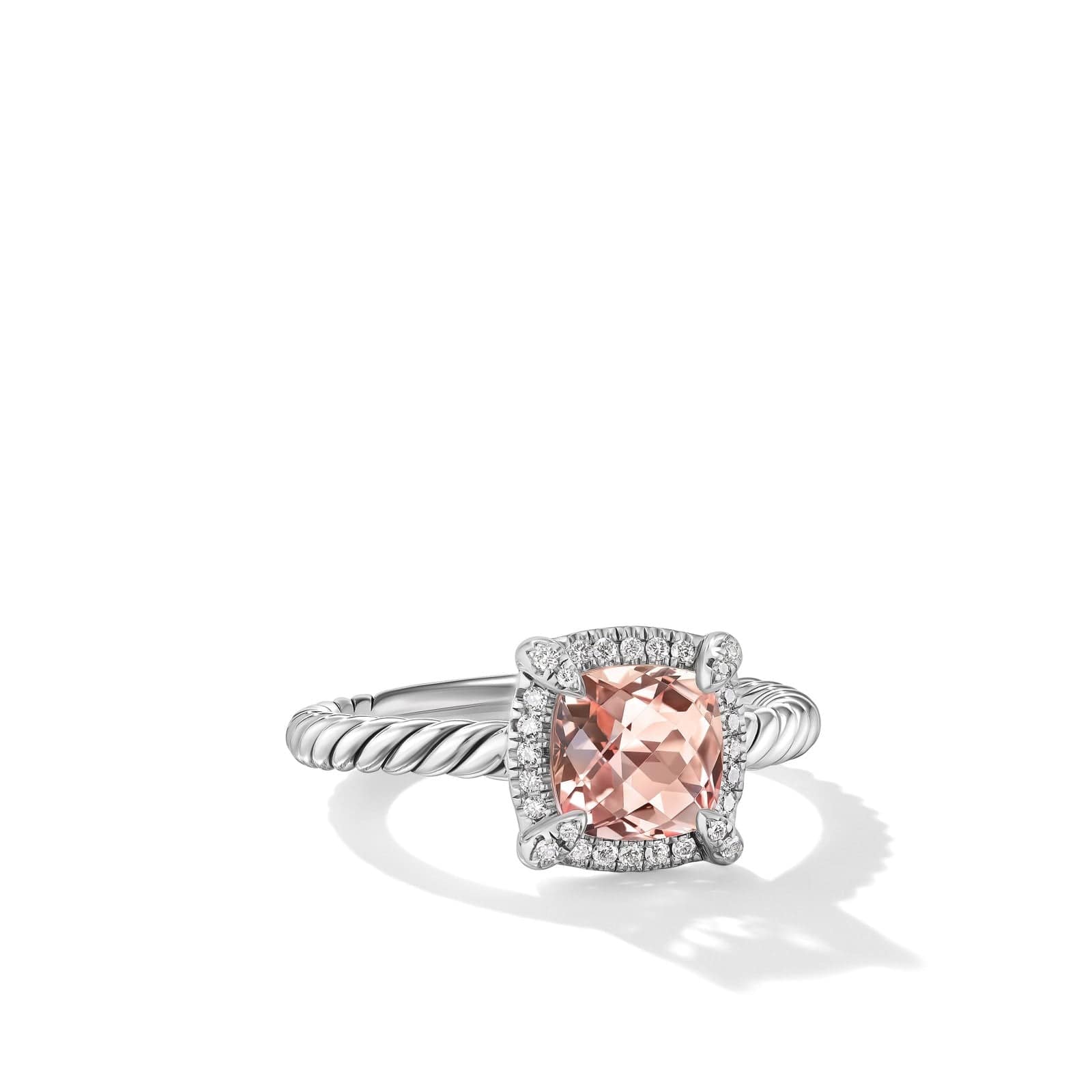 Petite Chatelaine® Pavé Bezel Ring Sterling Silver with Morganite and Diamonds, 7mm