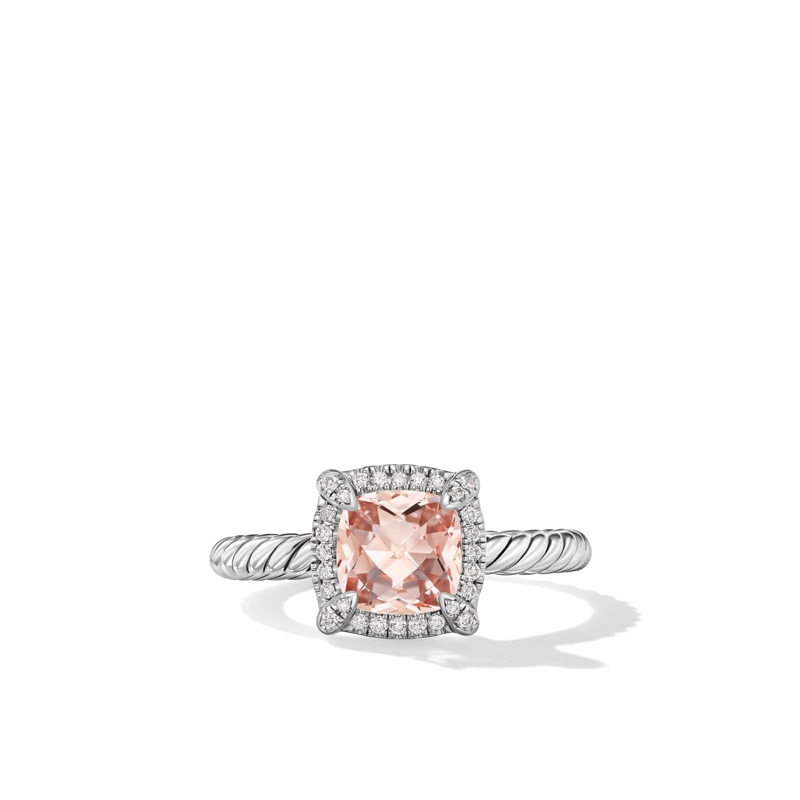 Petite Chatelaine® Pavé Bezel Ring Sterling Silver with Morganite and Diamonds, 7mm - Image 2