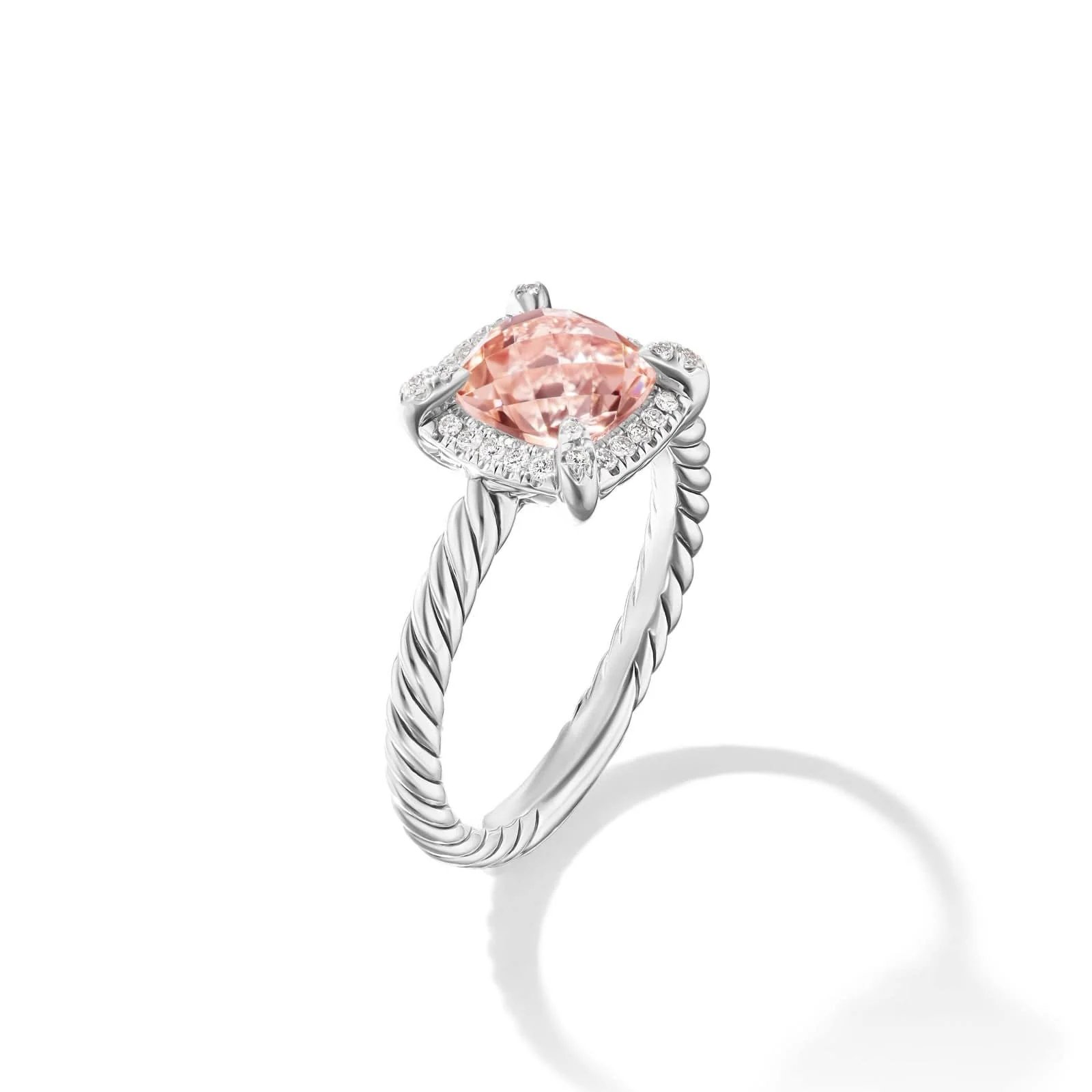 Petite Chatelaine® Pavé Bezel Ring Sterling Silver with Morganite and Diamonds, 7mm - Image 2