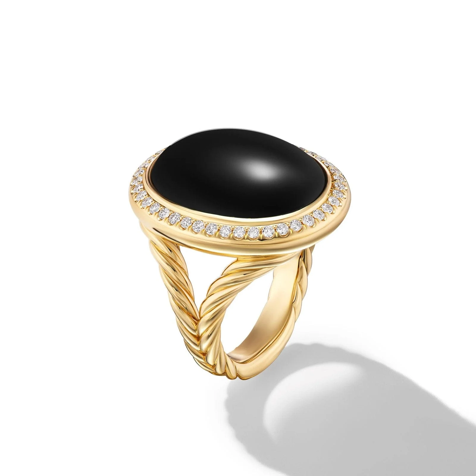 Albion® Oval Ring in 18K Yellow Gold with Black Onyx and Diamonds, 21mm - Image 2