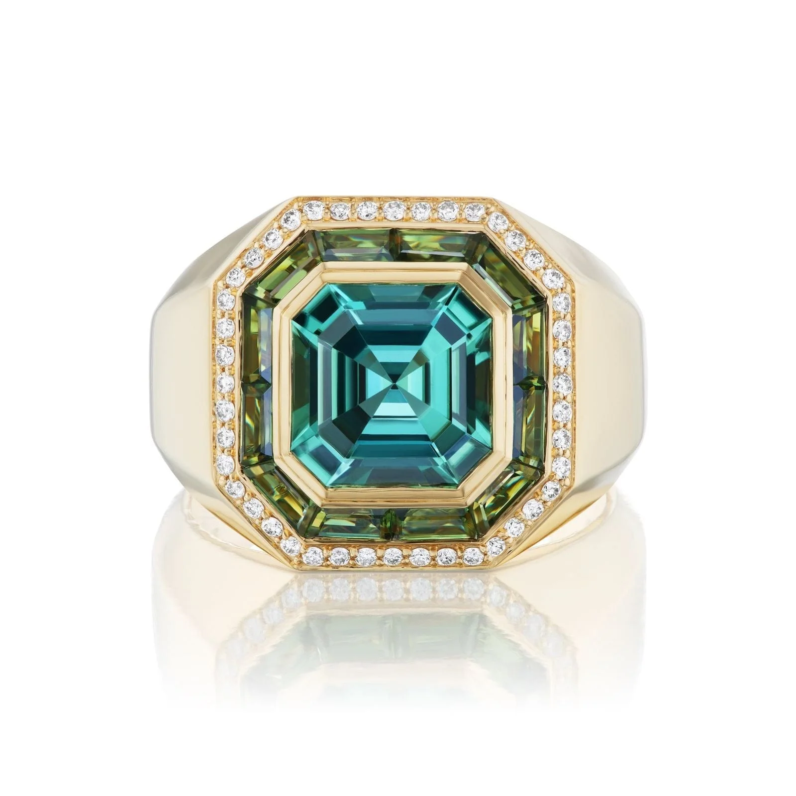 Sorellina 18K Yellow Gold Mint Tourmaline, Sapphire, and Diamond Ring