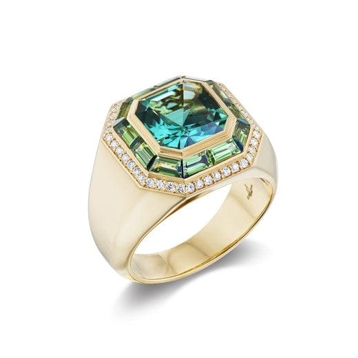 Sorellina 18K Yellow Gold Mint Tourmaline, Sapphire, and Diamond Ring - Image 2