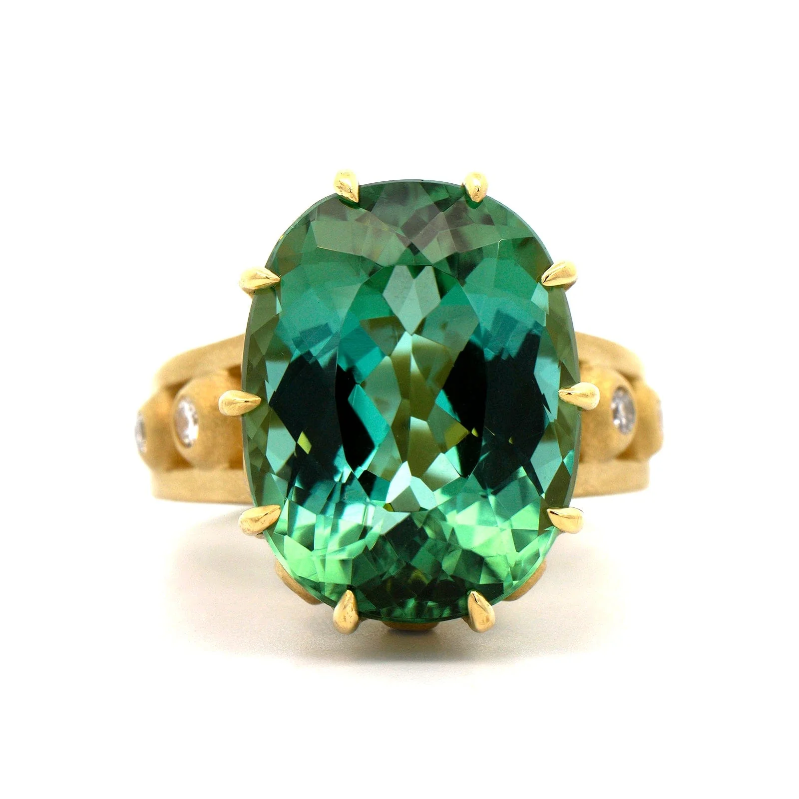 Suzy Landa 18K Yellow Gold Large Oval Tourmaline and Diamond Cocktail Ring - Image 4