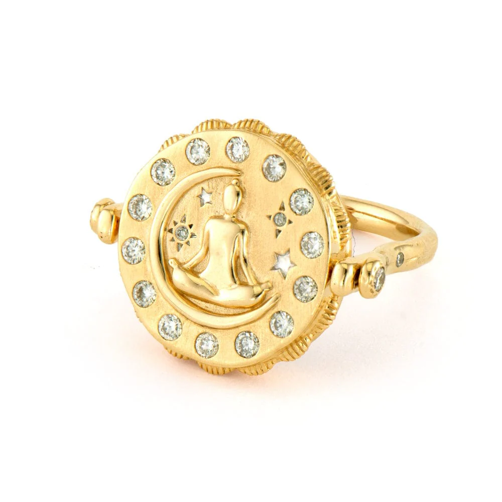 Three Stories 14K Yellow Gold Lotus Flower Flip Ring - Image 2