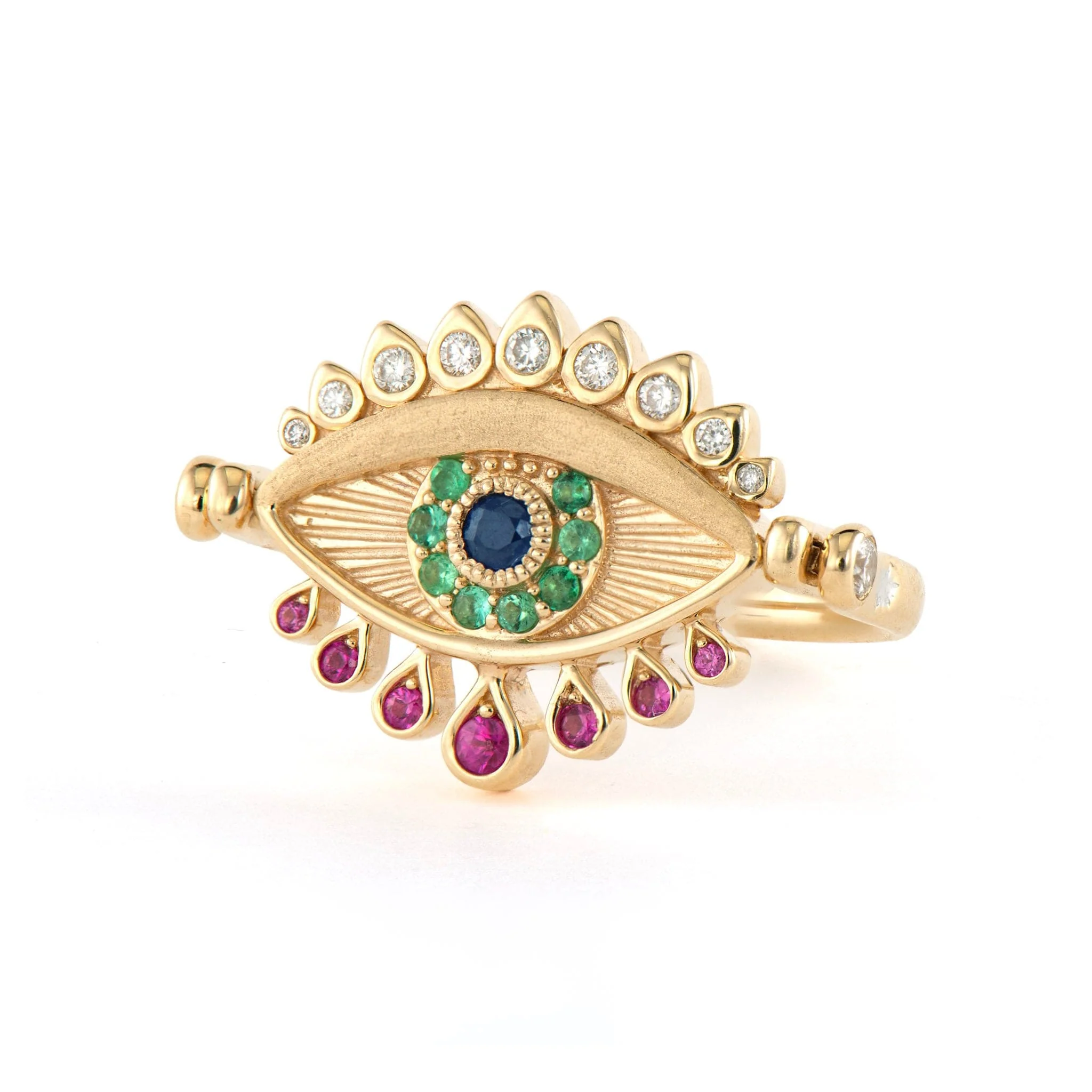 Three Stories 14K Yellow Gold Evil Eye and Turquoise Flip Ring - Image 2
