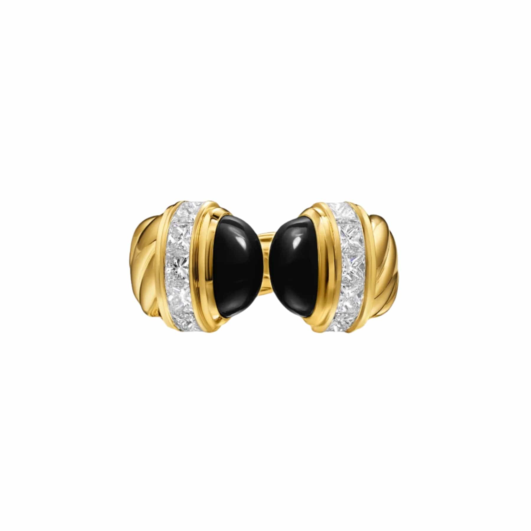 Sculpted Cable Open Cocktail Ring 18K Yellow Gold with Black Onyx and Diamonds, 12.4mm - Image 3