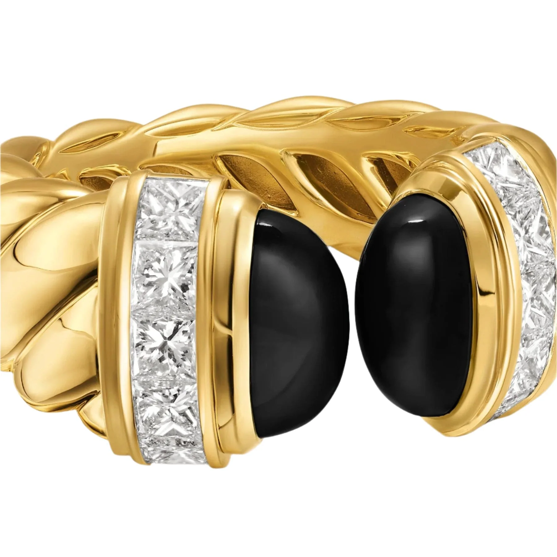Sculpted Cable Open Cocktail Ring 18K Yellow Gold with Black Onyx and Diamonds, 12.4mm - Image 4