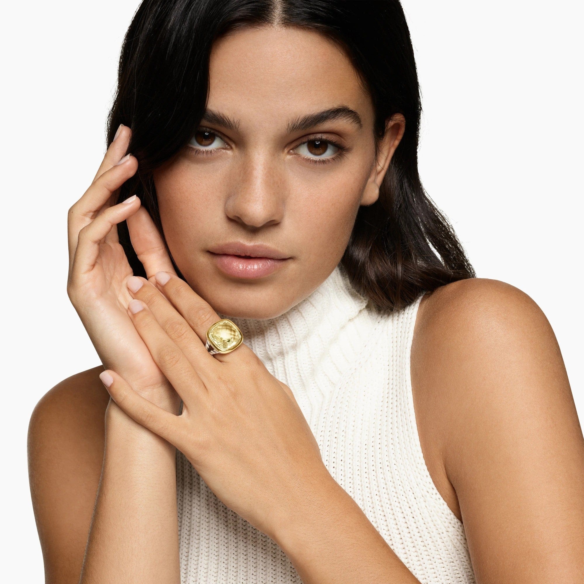 Albion® Ring Sterling Silver with 18K Yellow Gold and Champagne Citrine, 15mm - Image 3