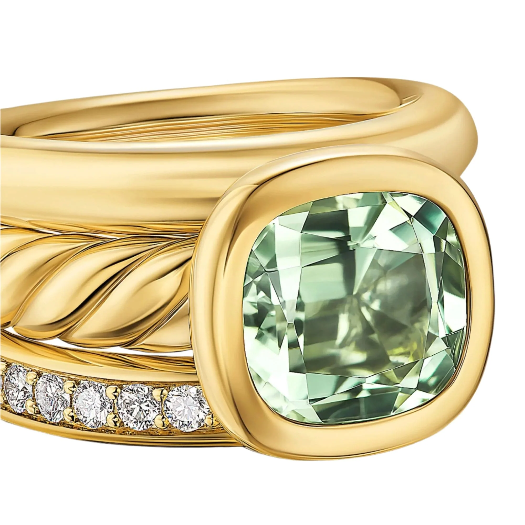 DY Mercer® Three Row Stone Ring 18K Yellow Gold with Prasiolite and Diamonds, 12mm - Image 4