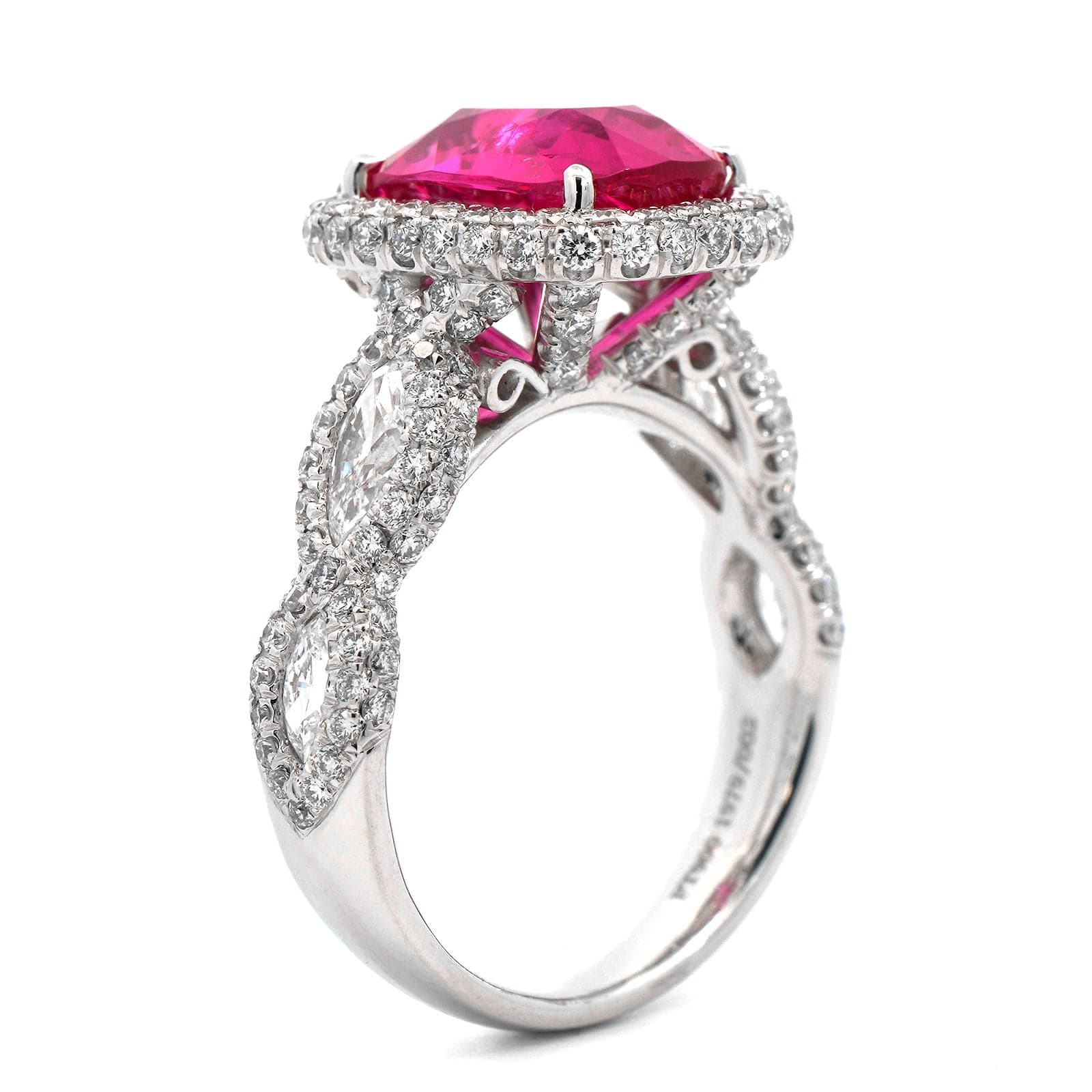 Platinum Cushion Cut Pink Spinel and Diamond Ring - Image 2