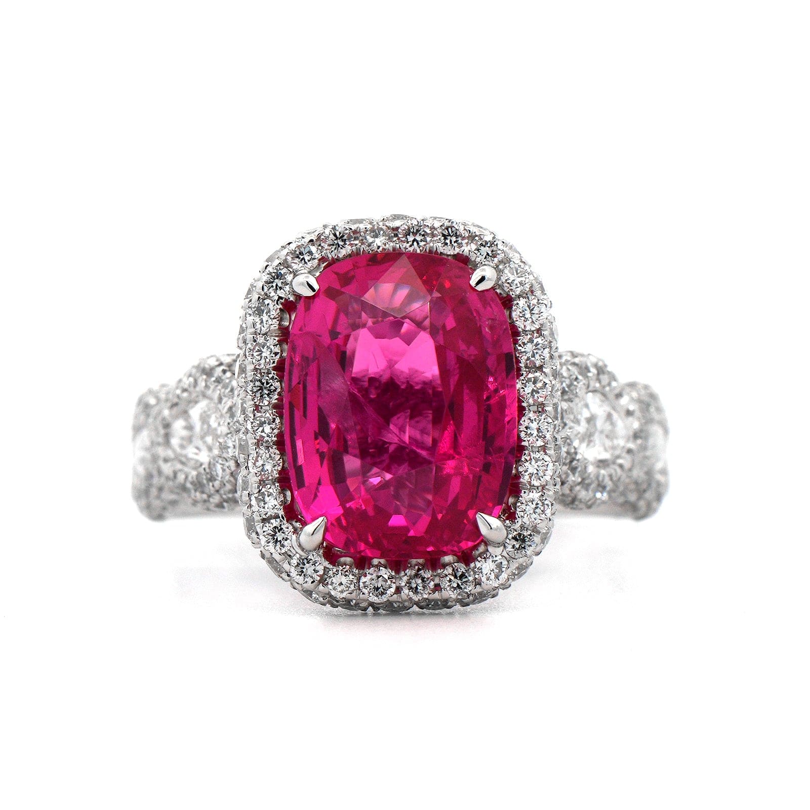 Platinum Cushion Cut Pink Spinel and Diamond Ring - Image 4