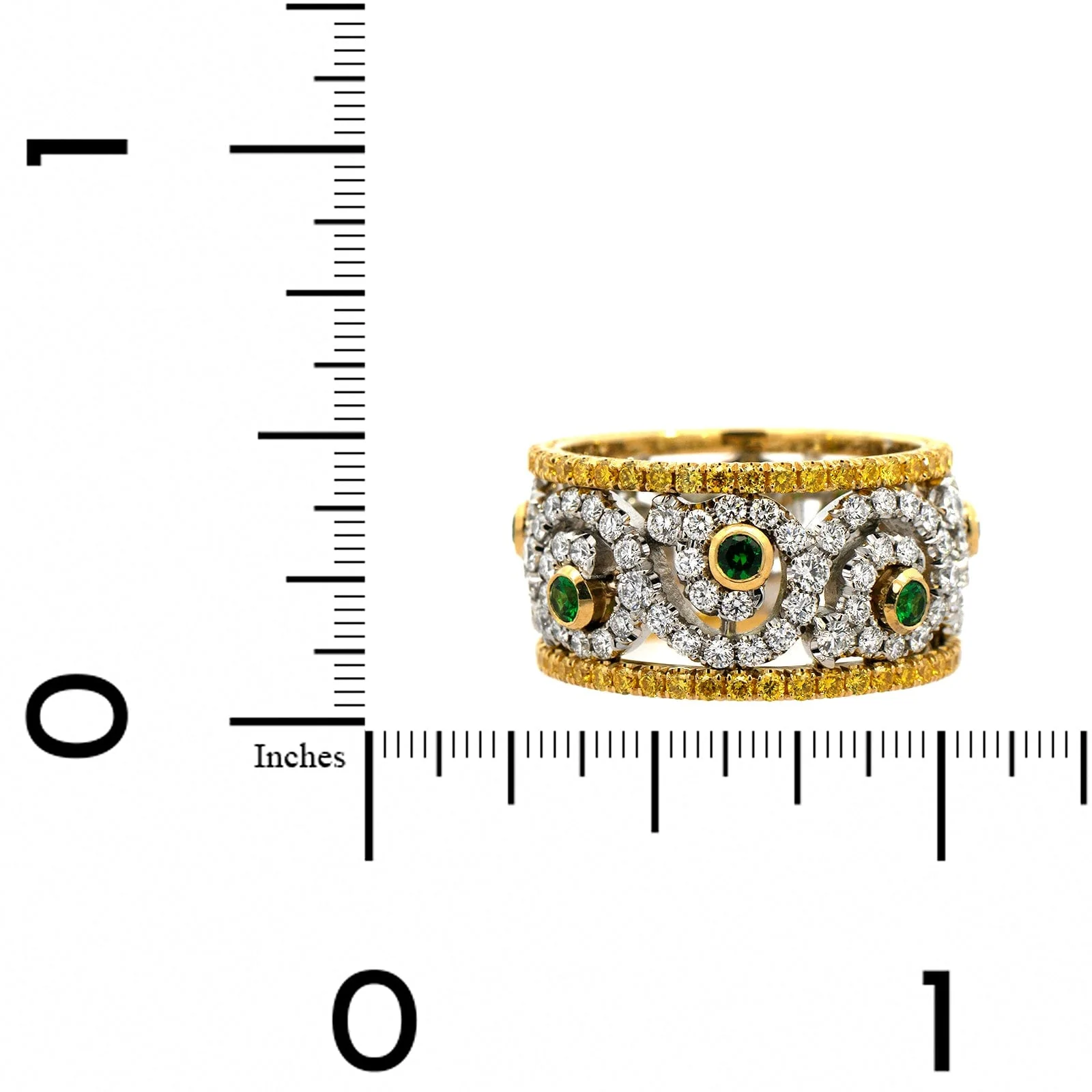 18K Tow Toned Yellow Diamond and Tsavorite Wide Band - Image 3