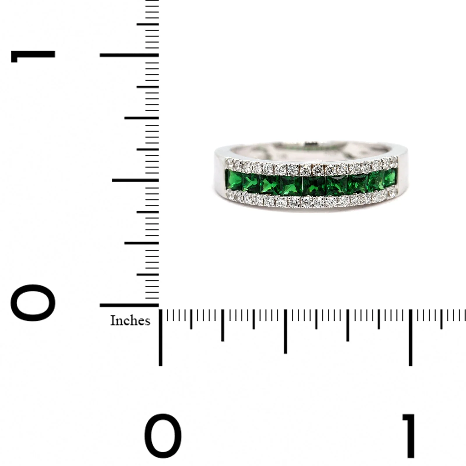 14K White Gold 3 Row Tsavorite and Diamond Band - Image 4