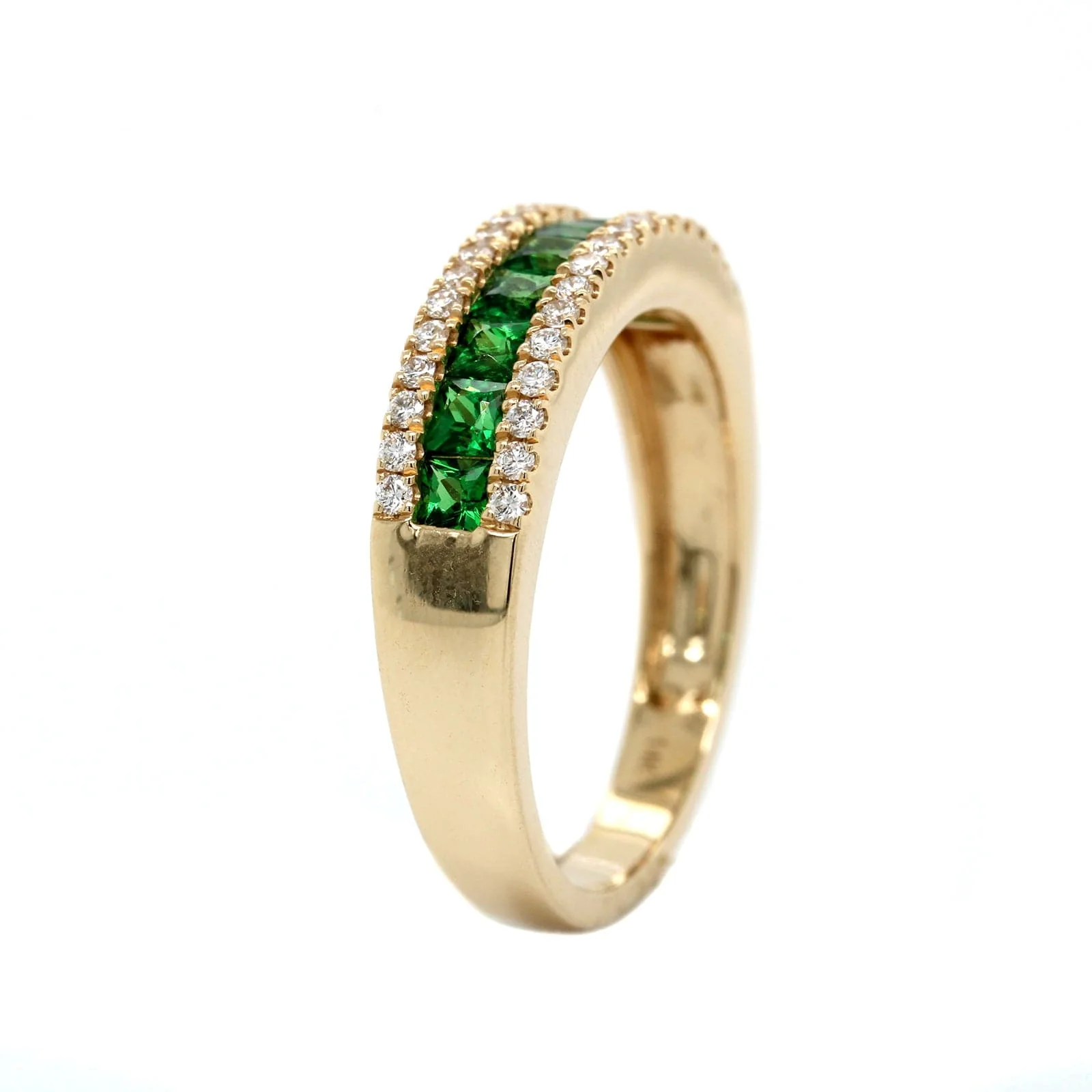 14K Yellow Gold 3 Row Tsavorite and Diamond Band - Image 2