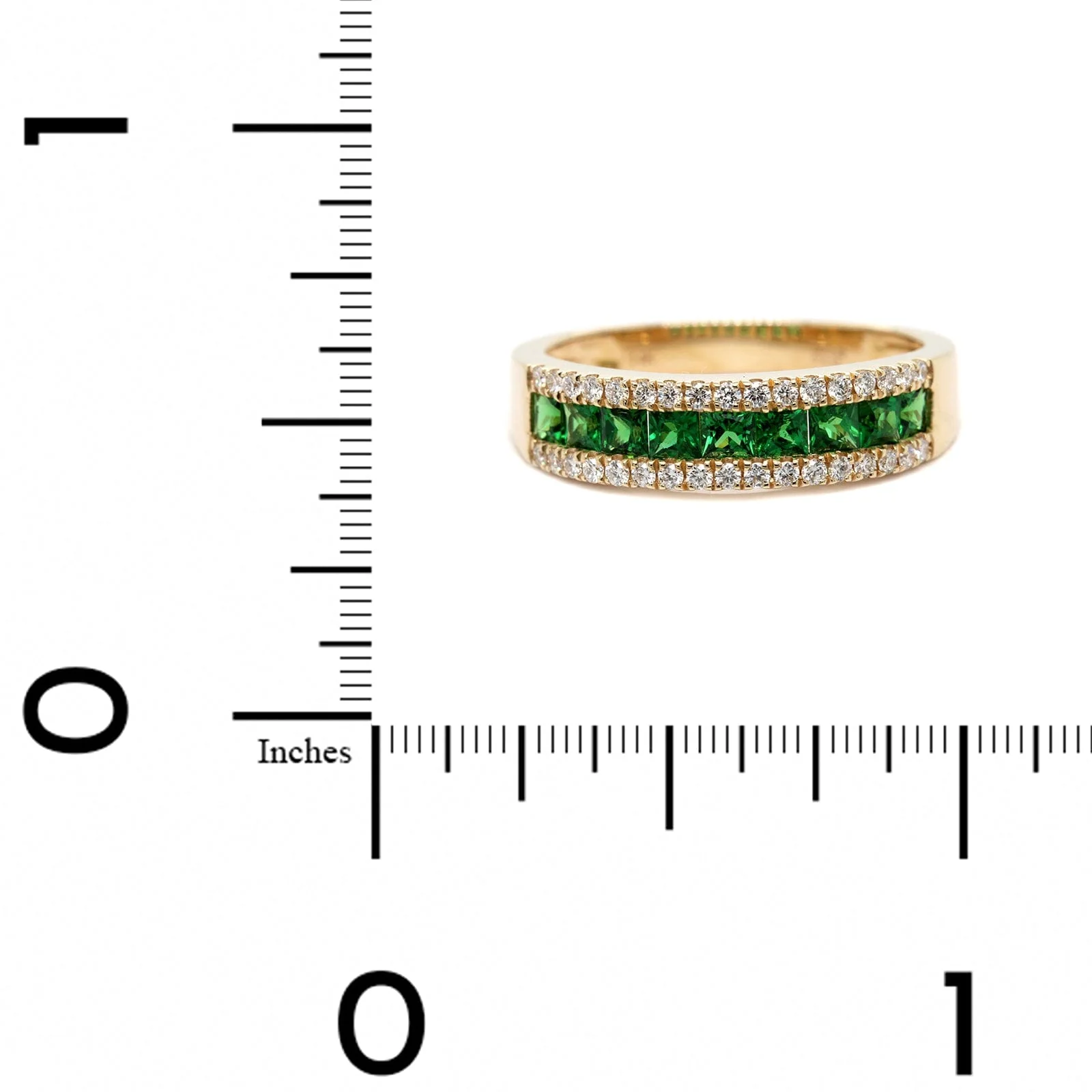 14K Yellow Gold 3 Row Tsavorite and Diamond Band - Image 4