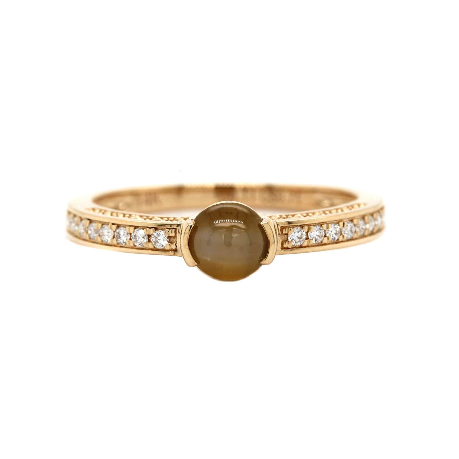 14K Yellow Gold Cabochon Alexandrite and Diamond Ring