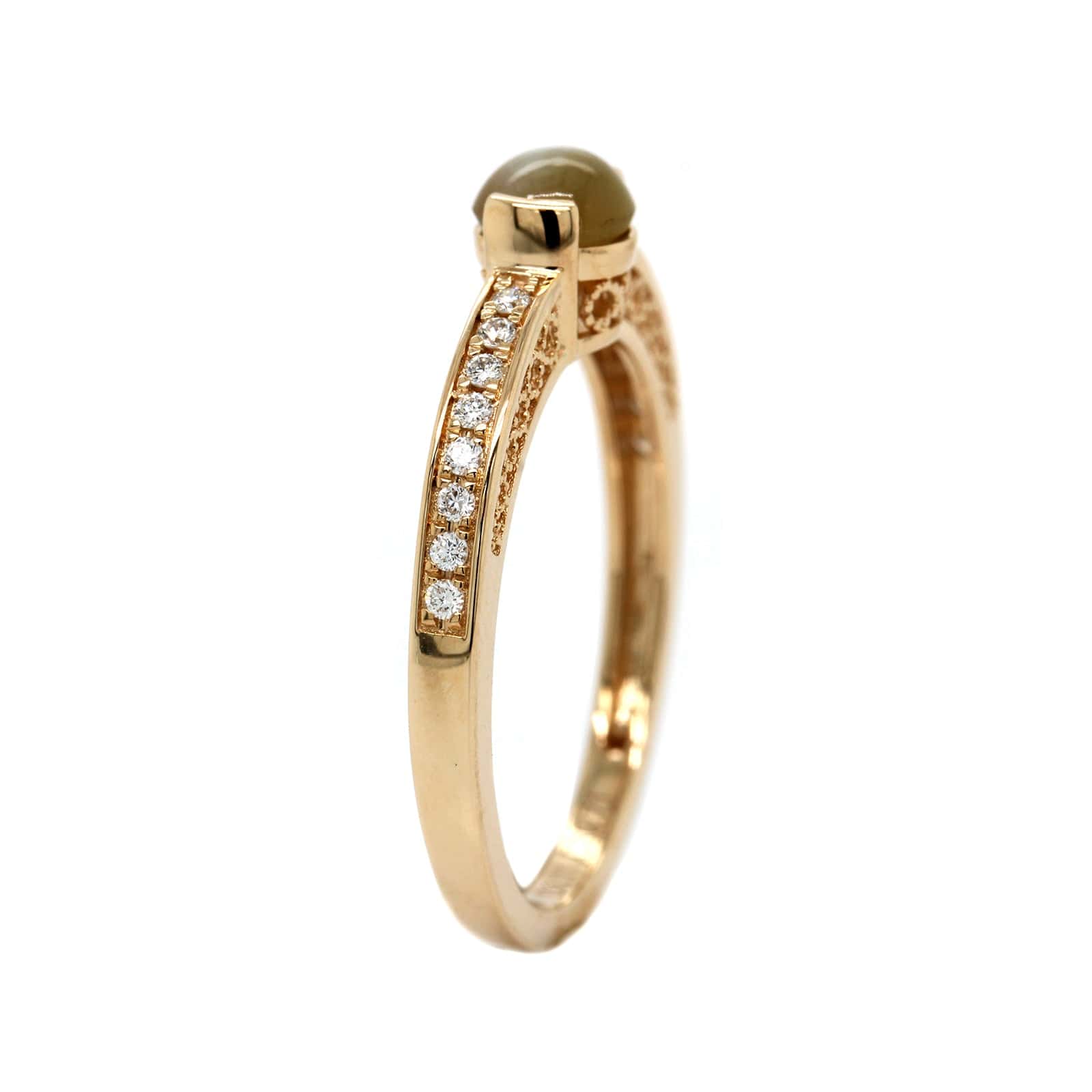 14K Yellow Gold Cabochon Alexandrite and Diamond Ring - Image 2