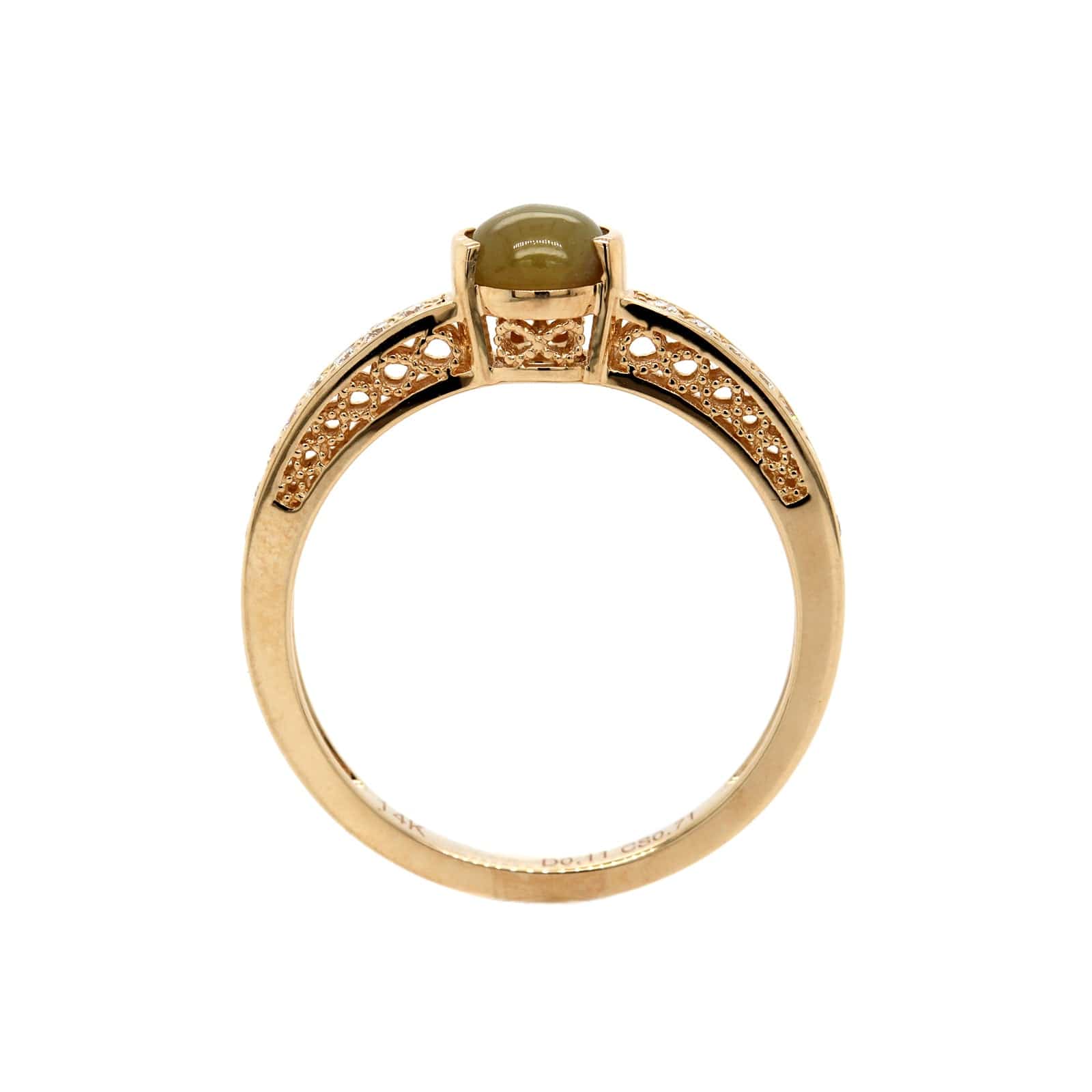 14K Yellow Gold Cabochon Alexandrite and Diamond Ring - Image 3