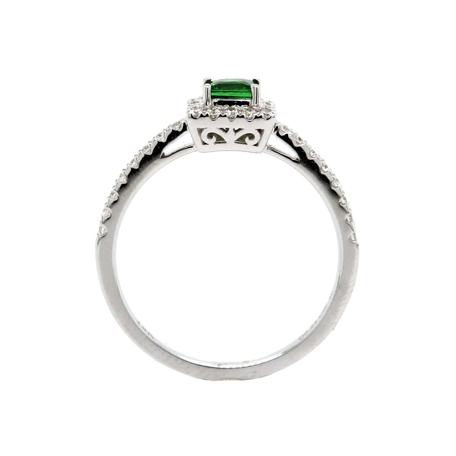 14K White Gold Princess Cut Tsavorite and Diamond Ring - Image 2