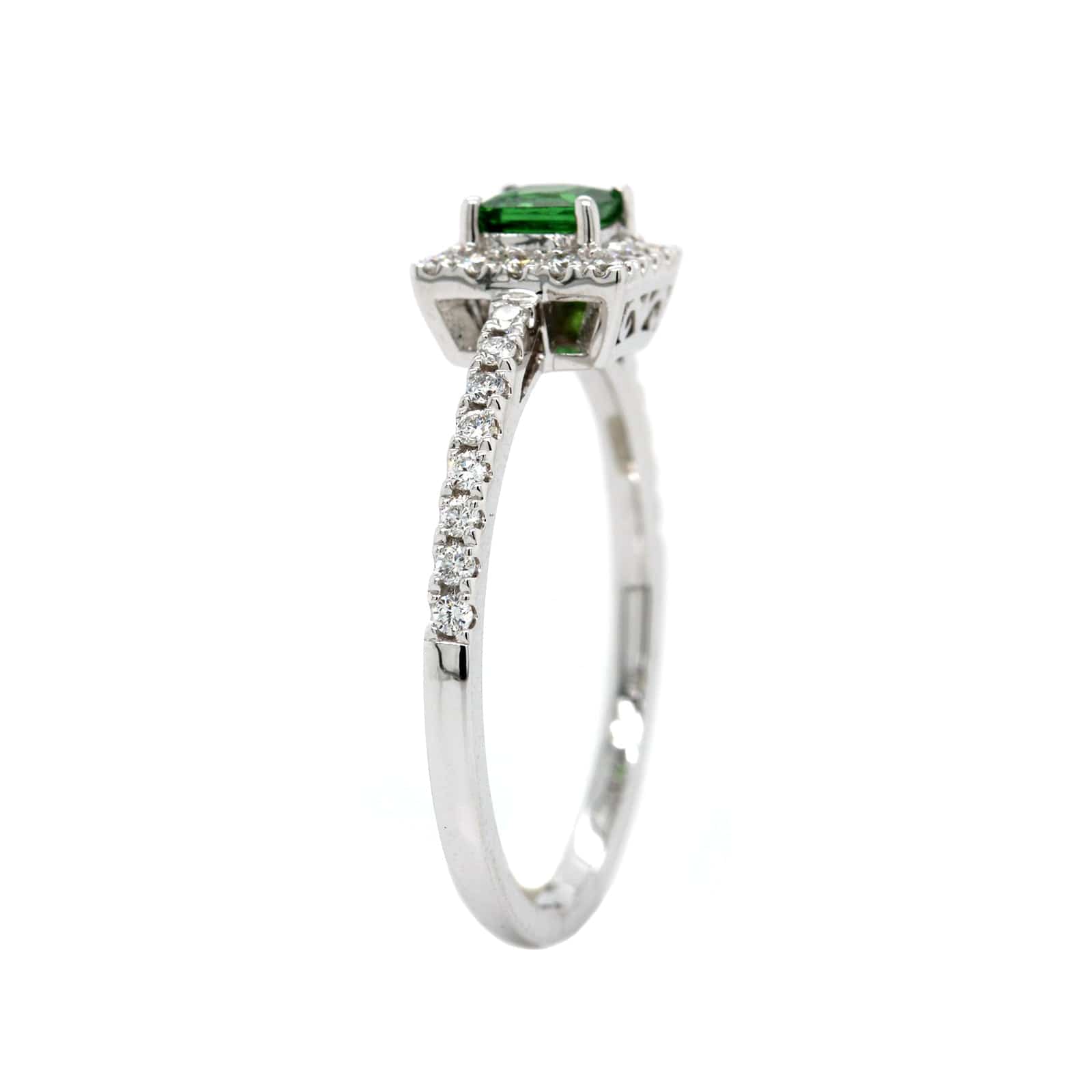 14K White Gold Princess Cut Tsavorite and Diamond Ring - Image 3
