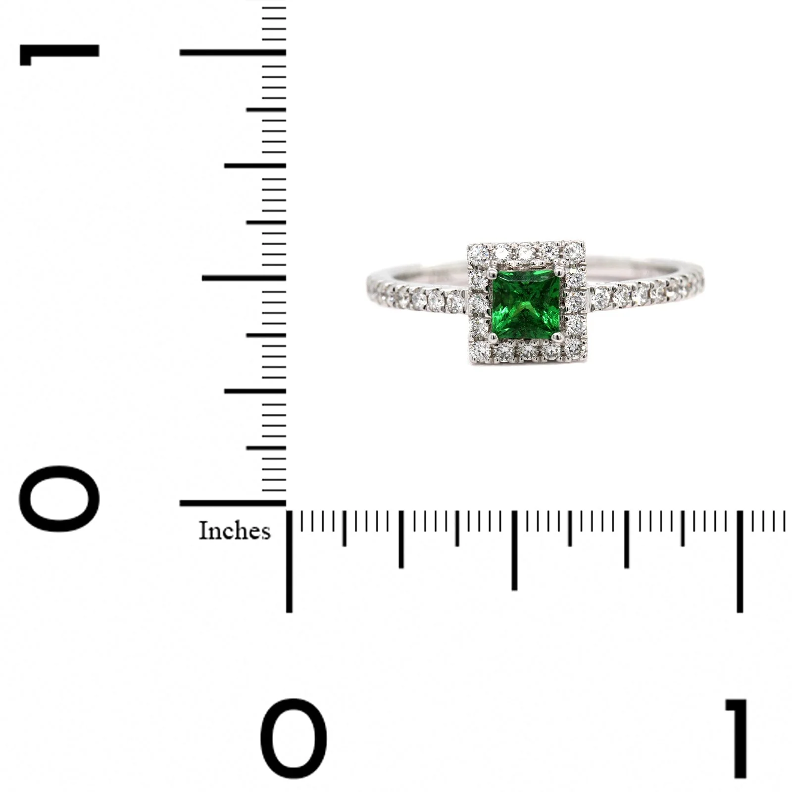 14K White Gold Princess Cut Tsavorite and Diamond Ring - Image 4