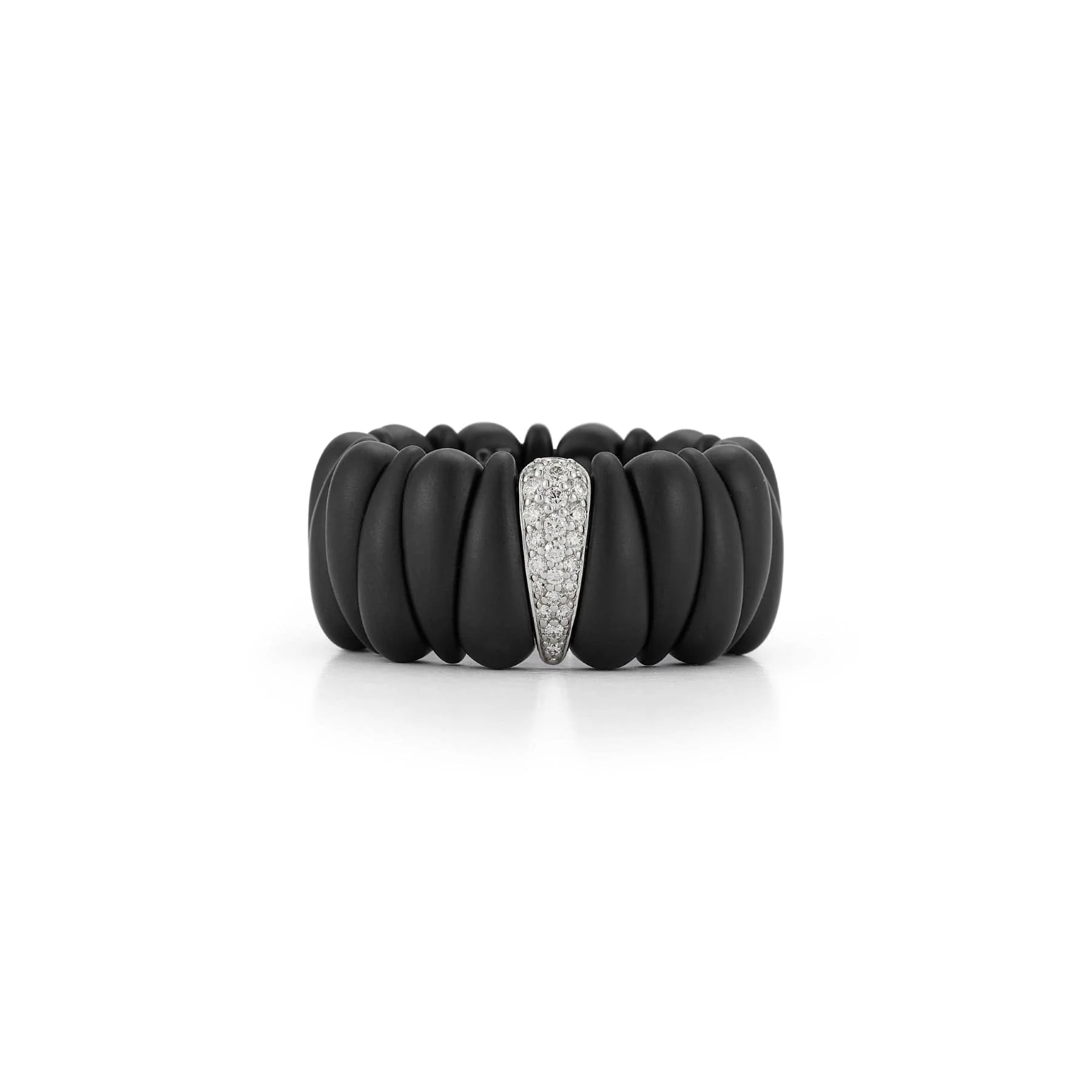 18K White Gold Matte Black Ceramic and Diamond Stretch Ring