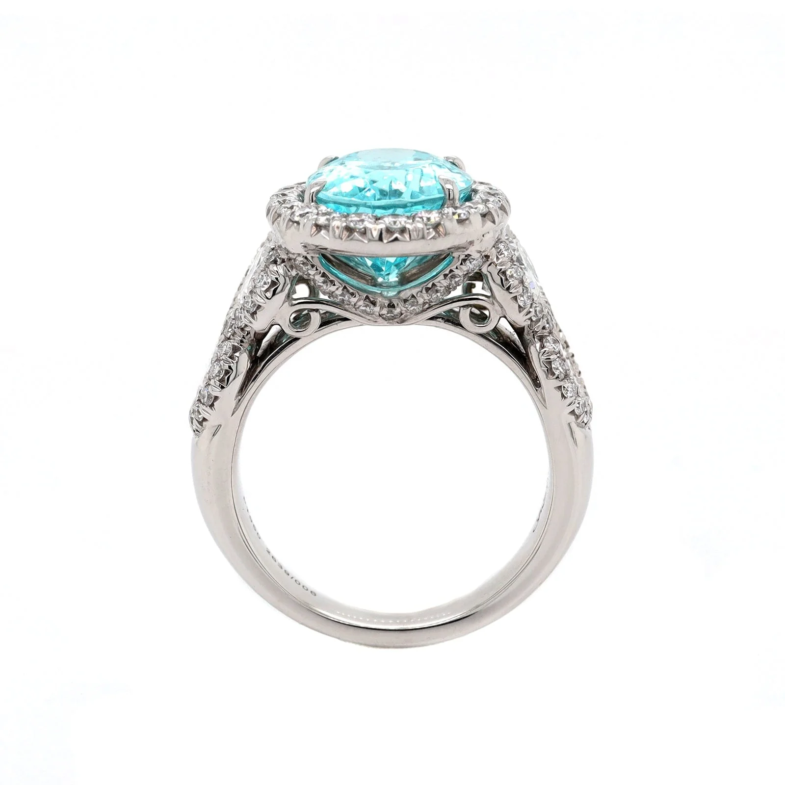 Platinum Oval Paraiba and Diamond Halo Ring - Image 2