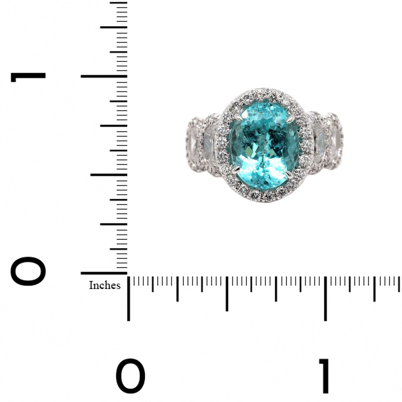 Platinum Oval Paraiba and Diamond Halo Ring - Image 4
