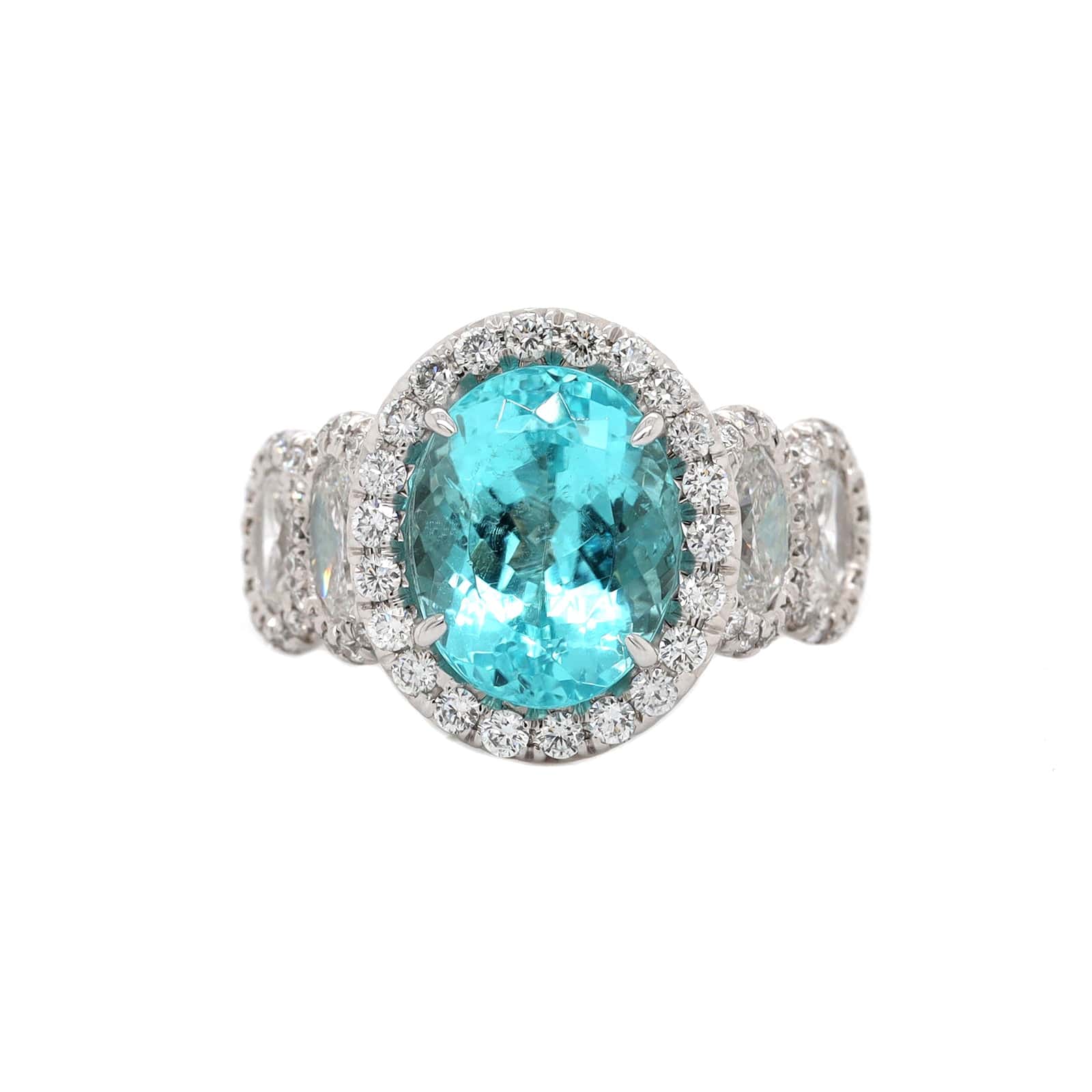 Platinum Oval Paraiba and Diamond Halo Ring - Image 5