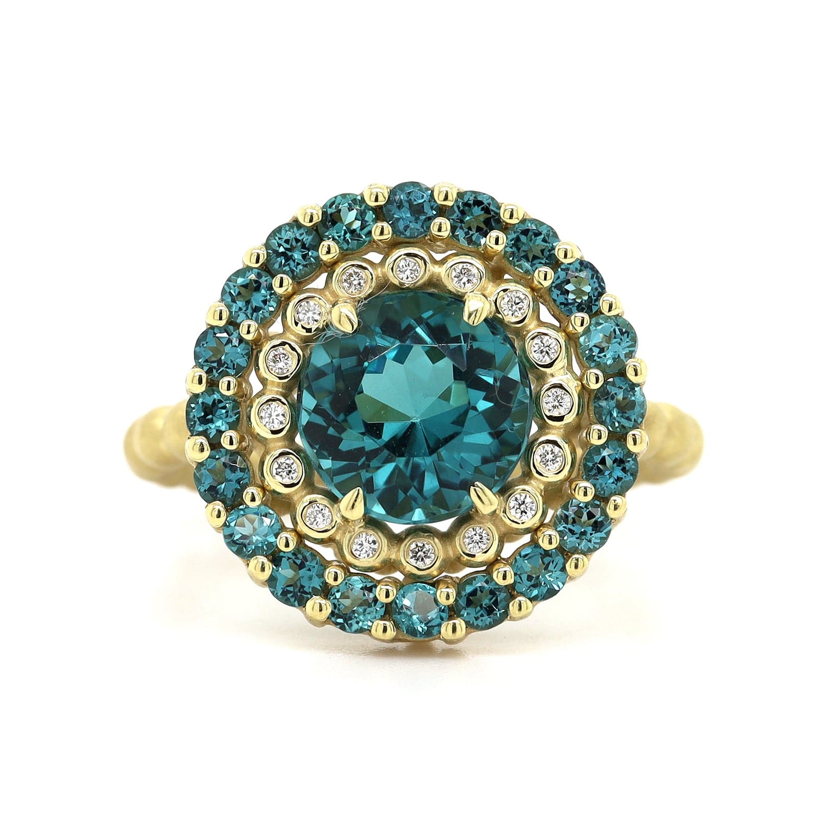 Suzy Landa 18K Yellow Gold Blue Tourmaline and Diamond Ring