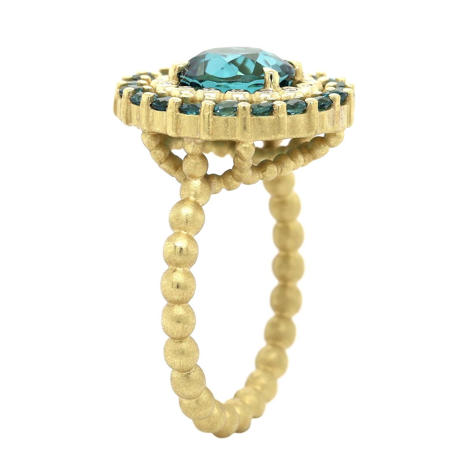 Suzy Landa 18K Yellow Gold Blue Tourmaline and Diamond Ring - Image 2