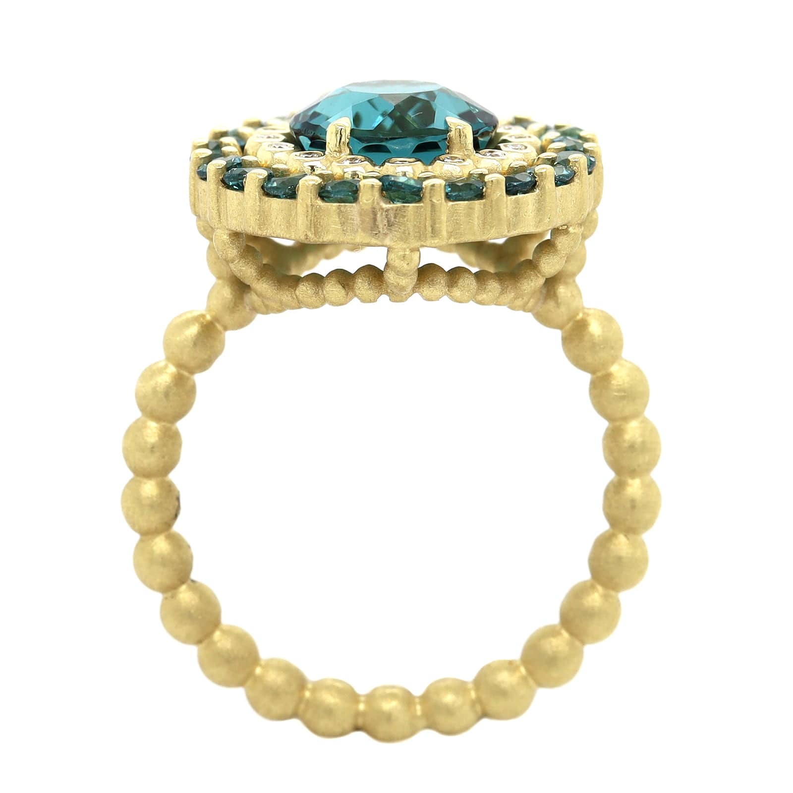Suzy Landa 18K Yellow Gold Blue Tourmaline and Diamond Ring - Image 3