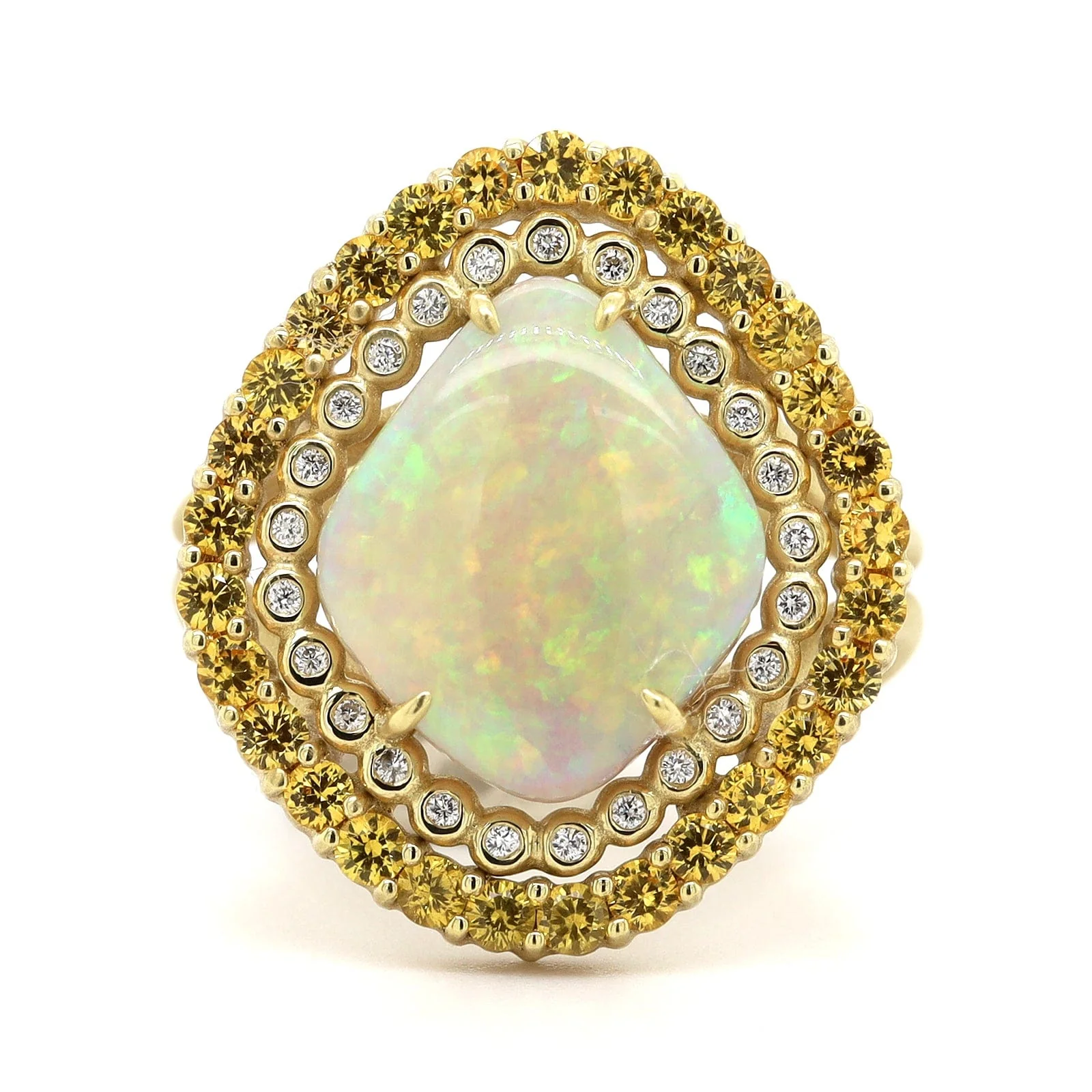 Suzy Landa 18K Yellow Gold Opal, Sapphire, and Diamond Cocktail Ring - Image 5