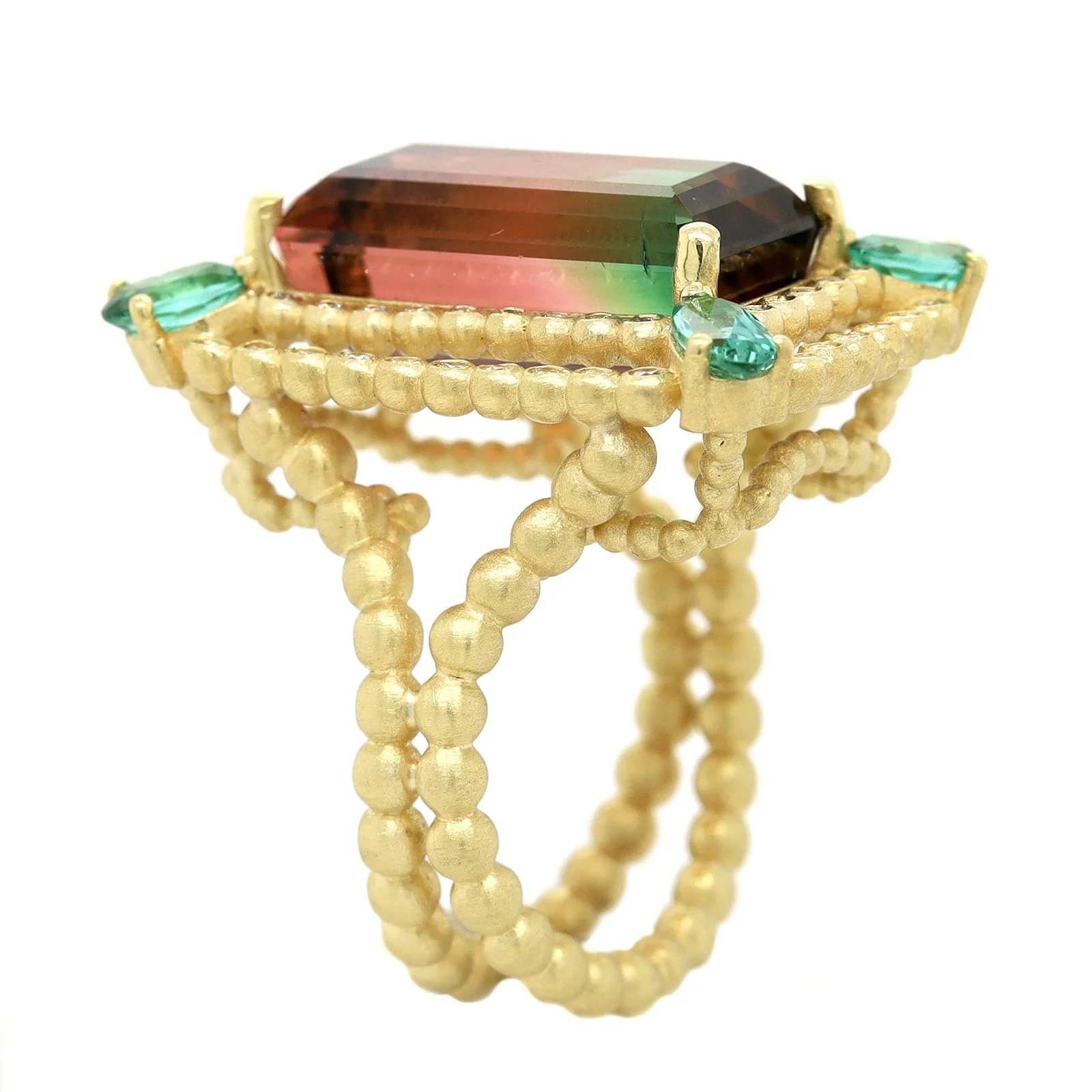 Suzy Landa 18K Yellow Gold Emerald Cut Watermelon Tourmaline and Diamond Ring - Image 2
