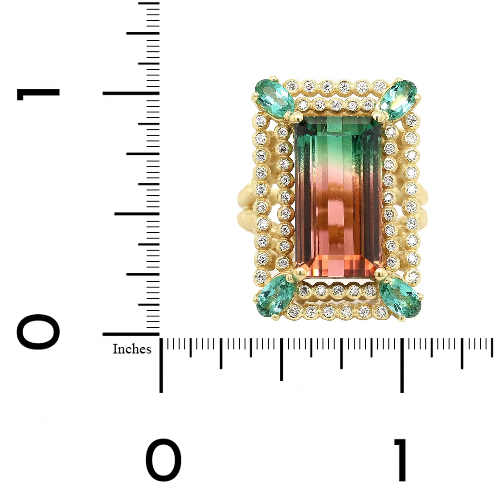 Suzy Landa 18K Yellow Gold Emerald Cut Watermelon Tourmaline and Diamond Ring - Image 4