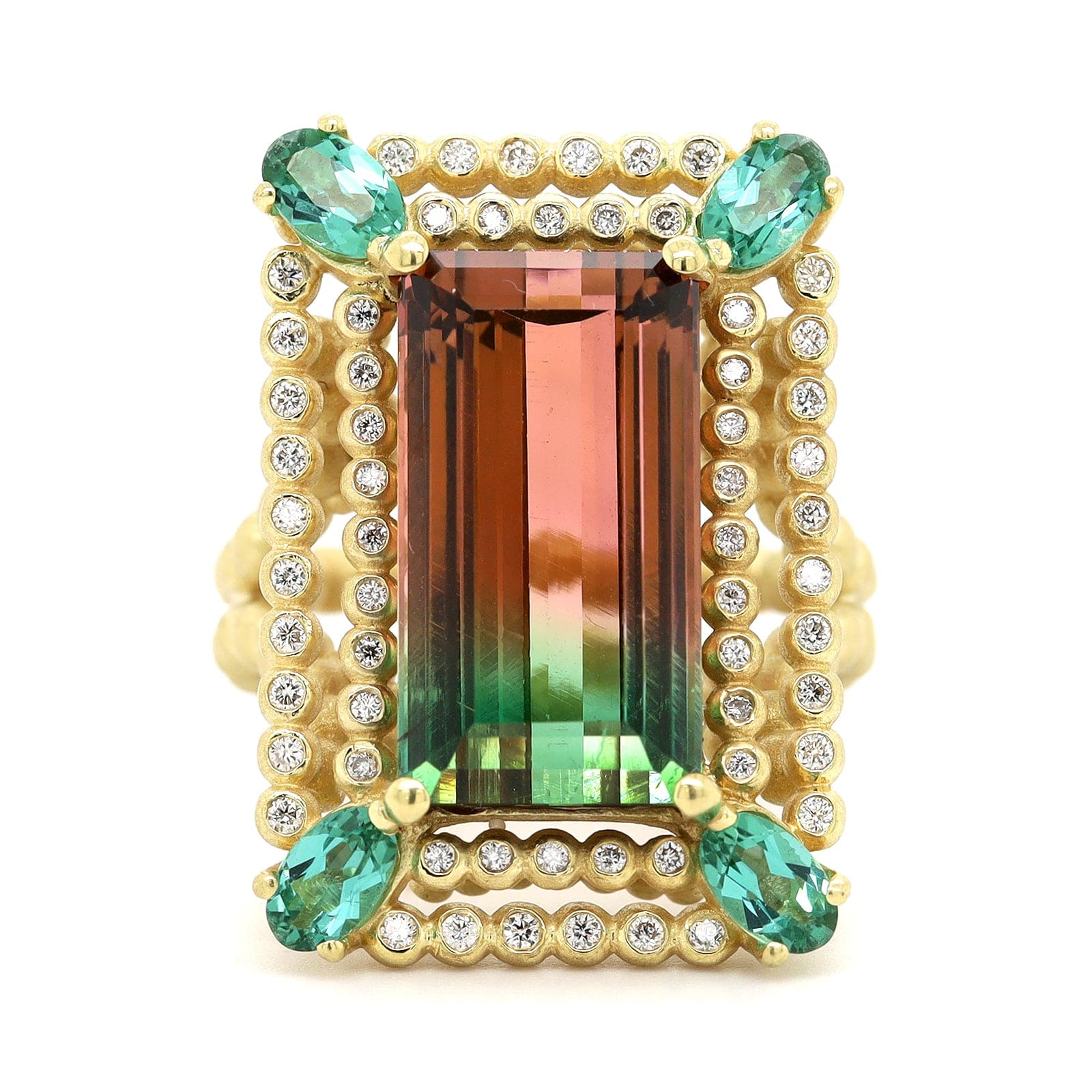 Suzy Landa 18K Yellow Gold Emerald Cut Watermelon Tourmaline and Diamond Ring - Image 5