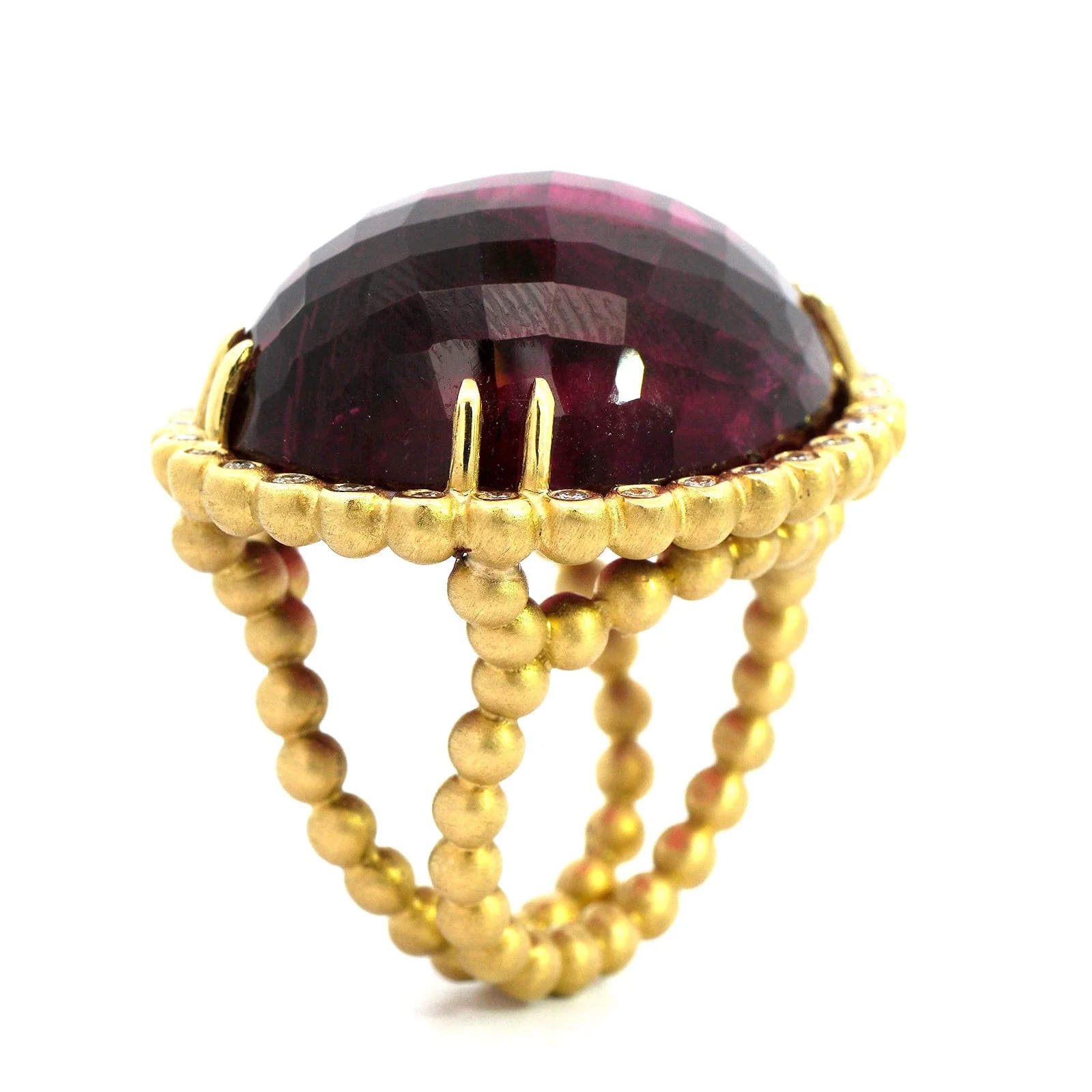 Suzy Landa 18K Yellow Gold Oval Rubellite and Diamond Cocktail Ring - Image 2