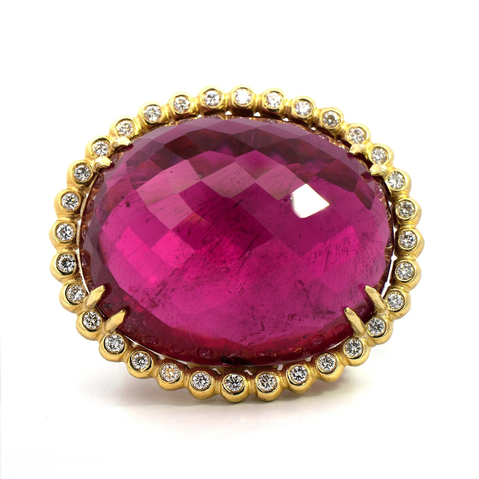 Suzy Landa 18K Yellow Gold Oval Rubellite and Diamond Cocktail Ring - Image 4